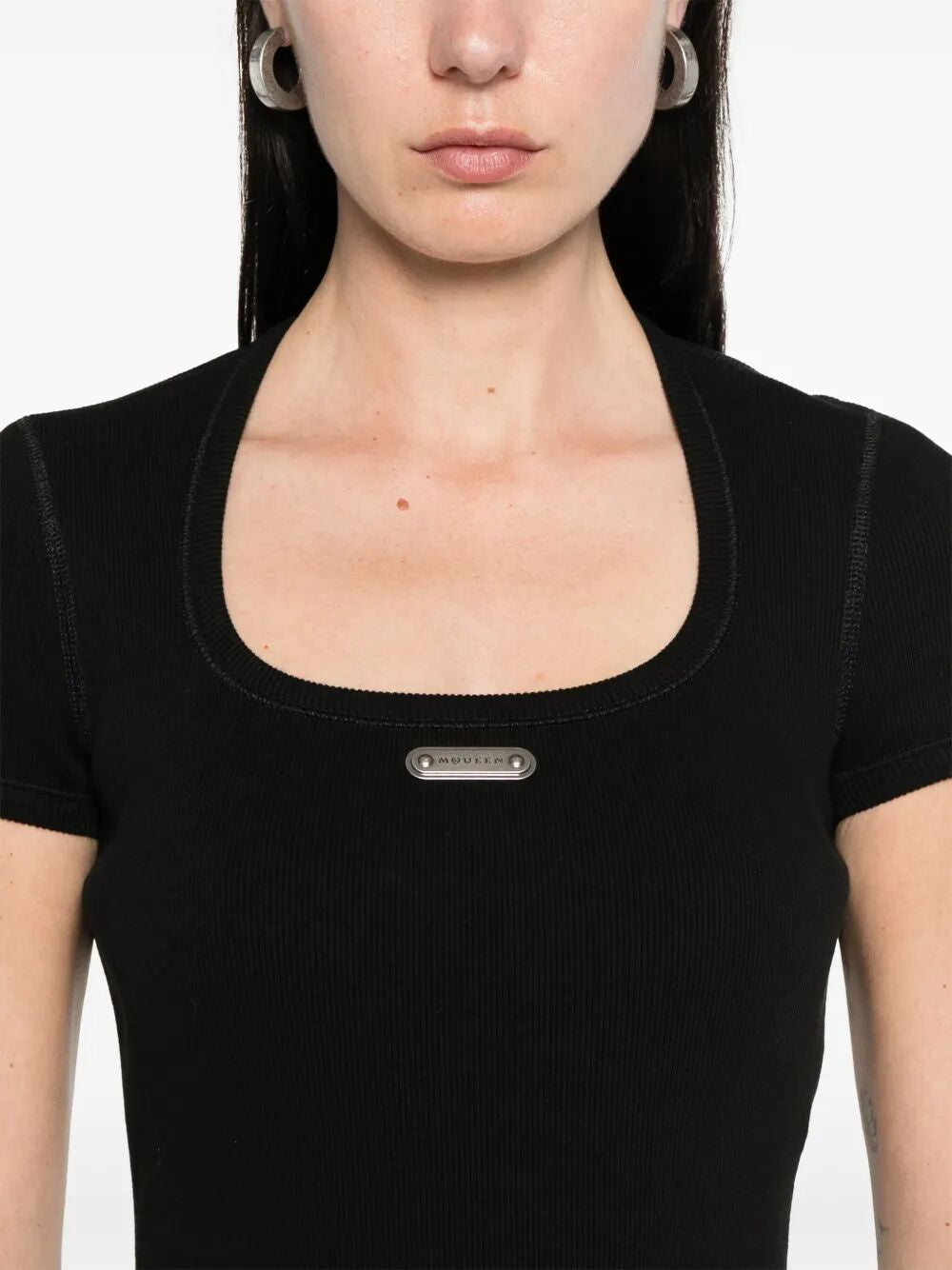 ALEXANDER MCQUEEN Ribbed Stretch Midi Dress with Logo Plaque