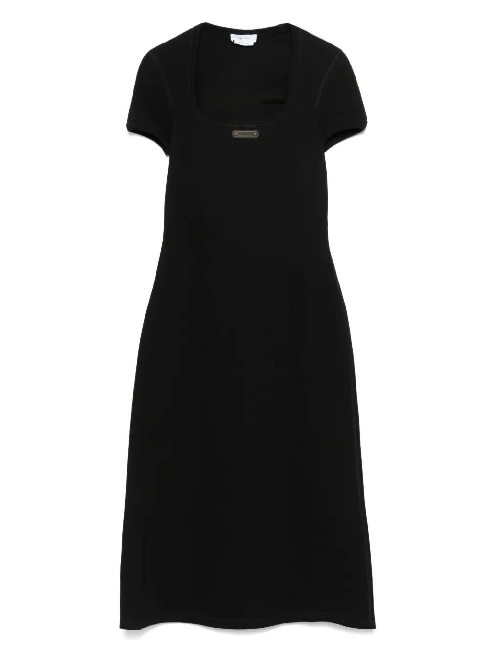 ALEXANDER MCQUEEN Ribbed Stretch Midi Dress with Logo Plaque