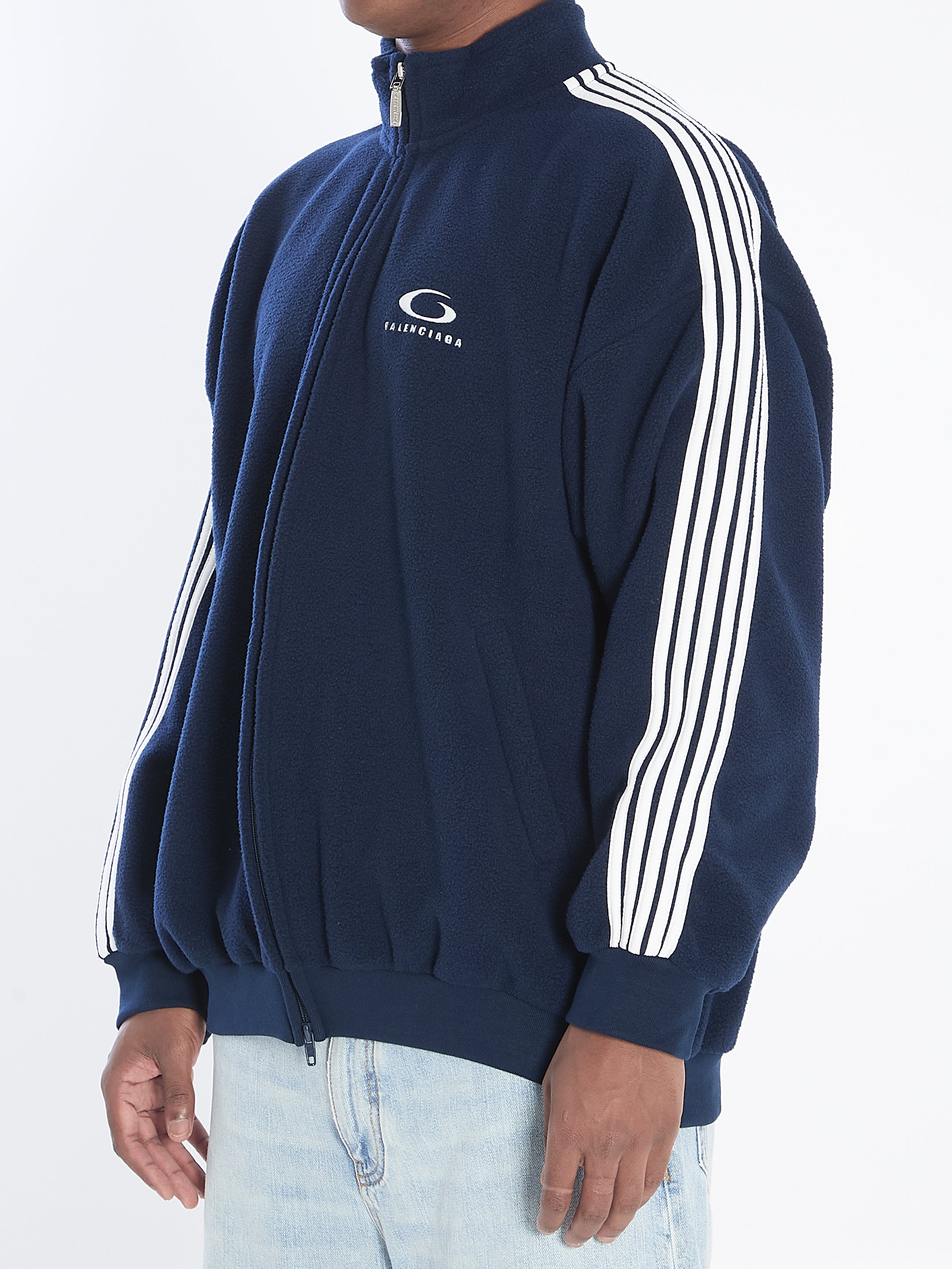 BALENCIAGA Zip-Up Sweatshirt with Sleeve Stripes for Men