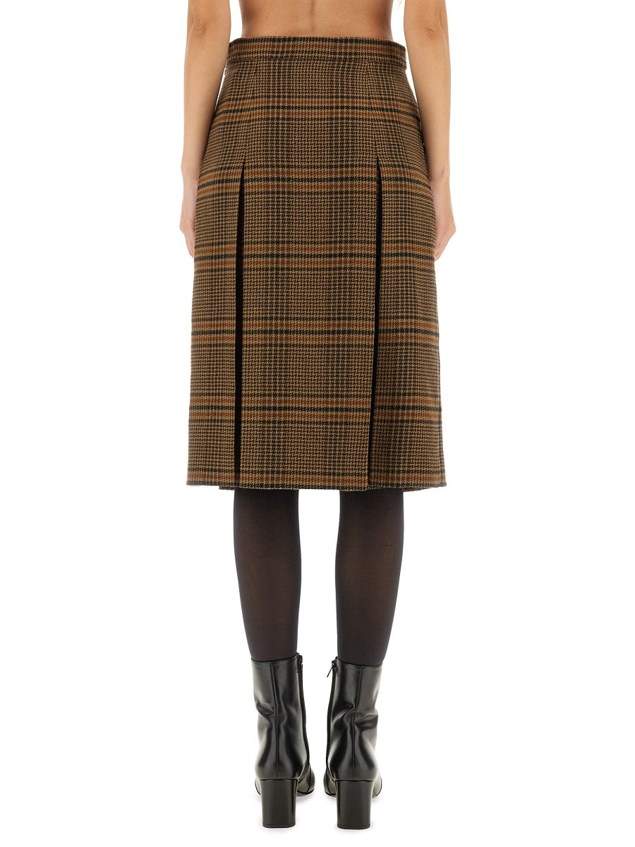 SAINT LAURENT Wool Midi Skirt with Pleat Design - Size 36