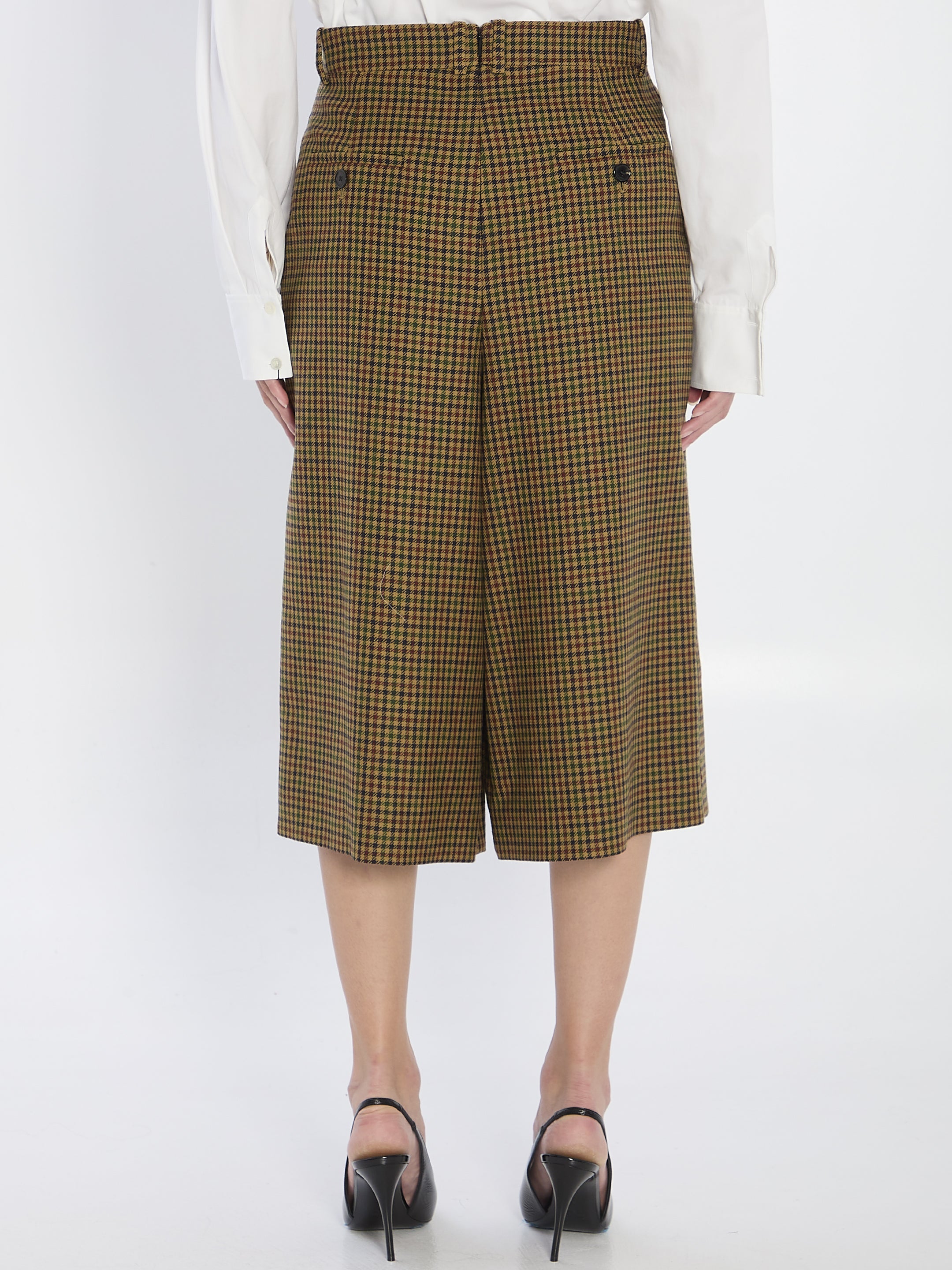 SAINT LAURENT Mid-Rise Checkered Wool Culottes