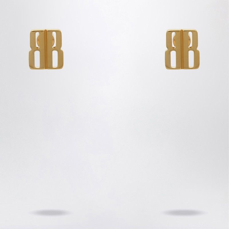 BALENCIAGA Mini Gold Stud Earrings with BB Nano Logo