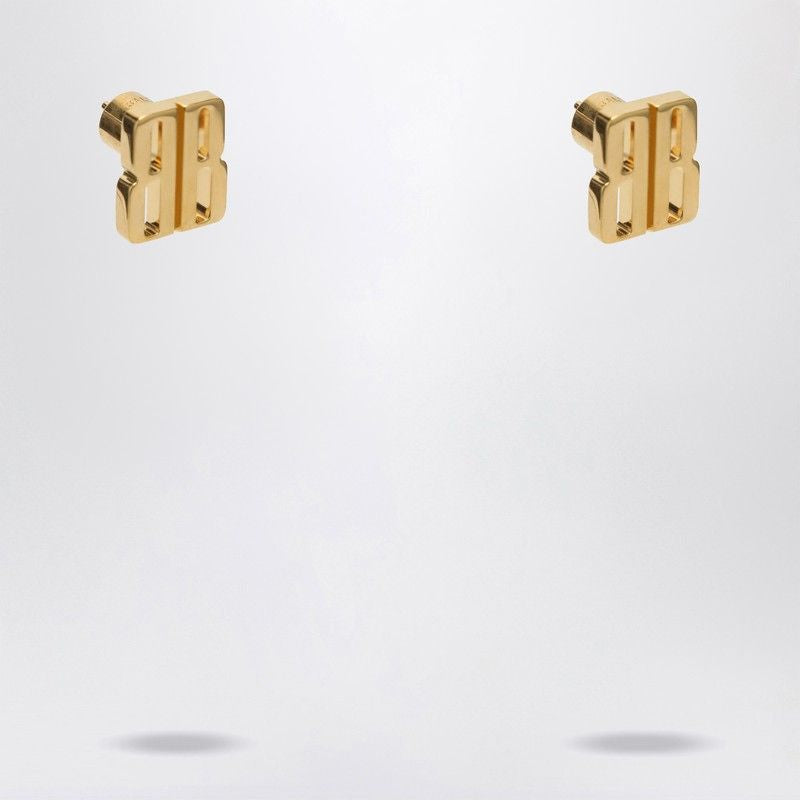 BALENCIAGA Mini Gold Stud Earrings with BB Nano Logo