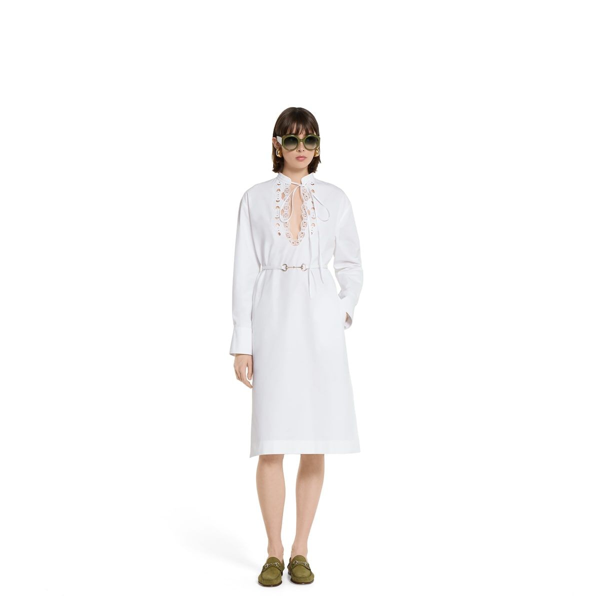 GUCCI Elegant Mini Cotton Dress with Horsebit Detail