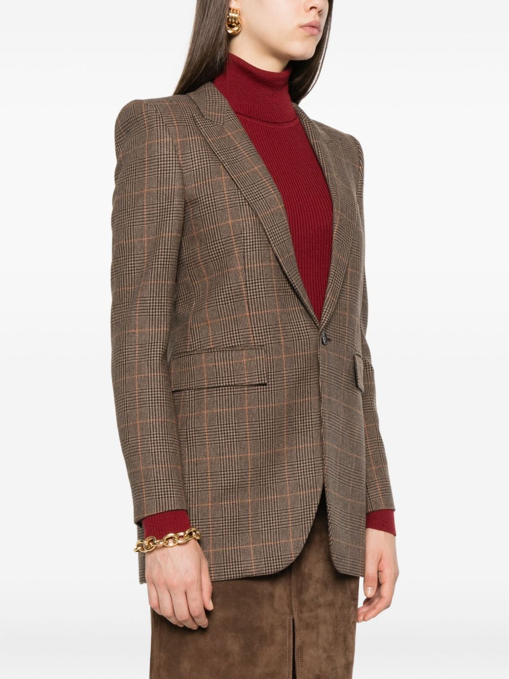 SAINT LAURENT Plush Checkered Single-Breasted Blazer for Women
