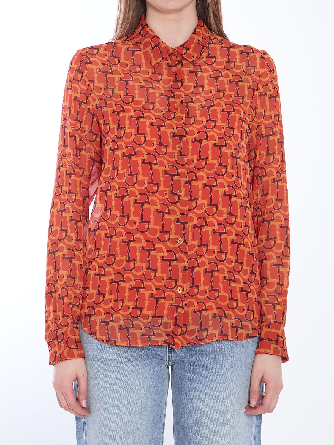 GUCCI Silk Blouse with Morsetto Print - Size 40