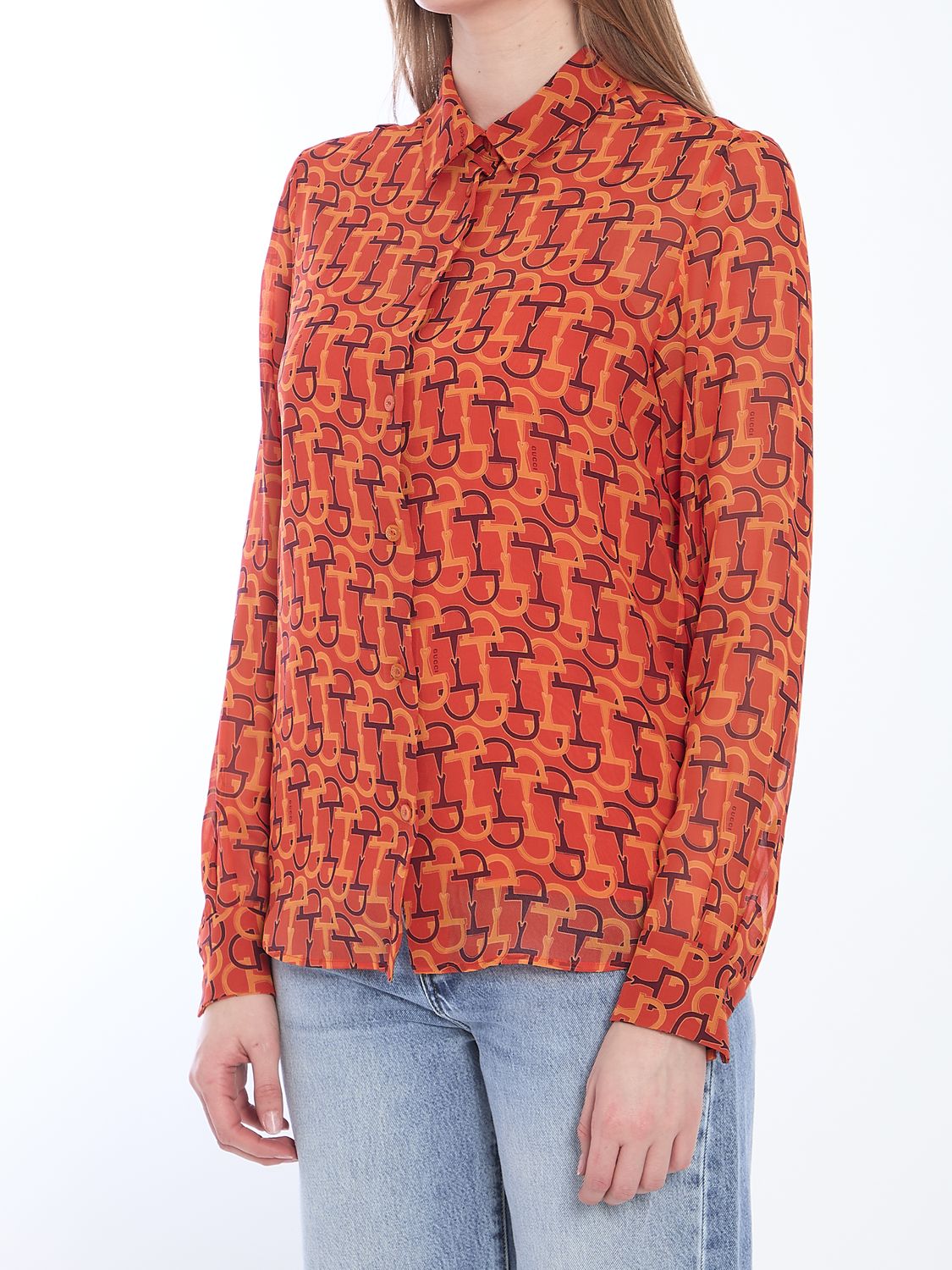 GUCCI Silk Blouse with Morsetto Print - Size 40