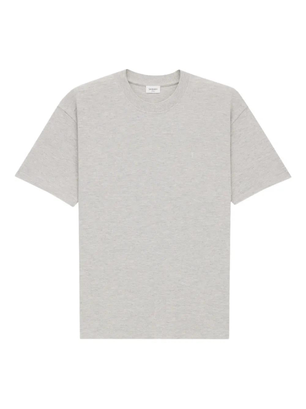 SAINT LAURENT Crewneck Piqué T-Shirt with Tonal Embroidery