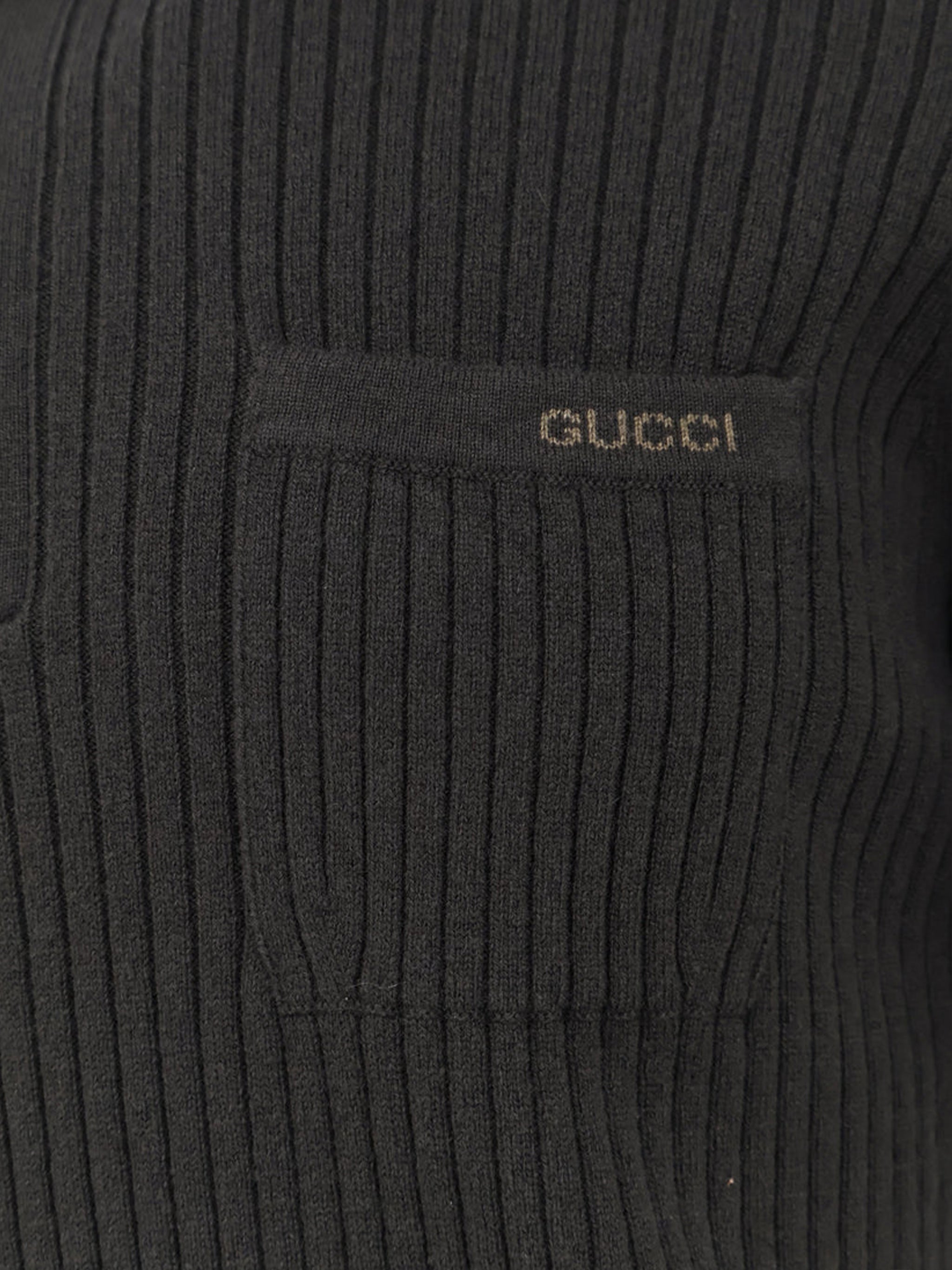 GUCCI Military Green Ribbed Wool and Cashmere Polo - Short Sleeve
