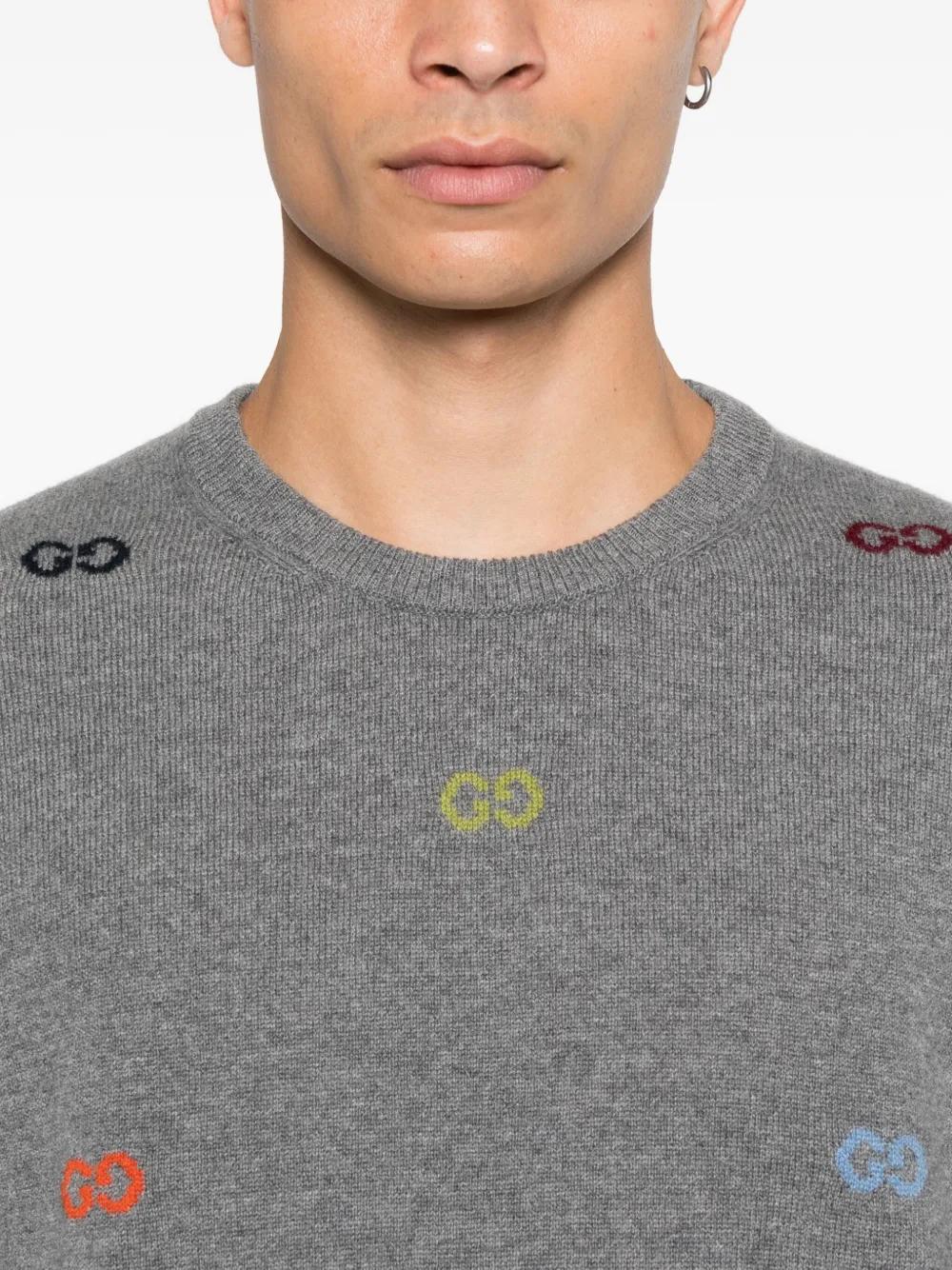 GUCCI Embroidered Logo Cashmere Knit Sweater - Crew Neck, Long Sleeves