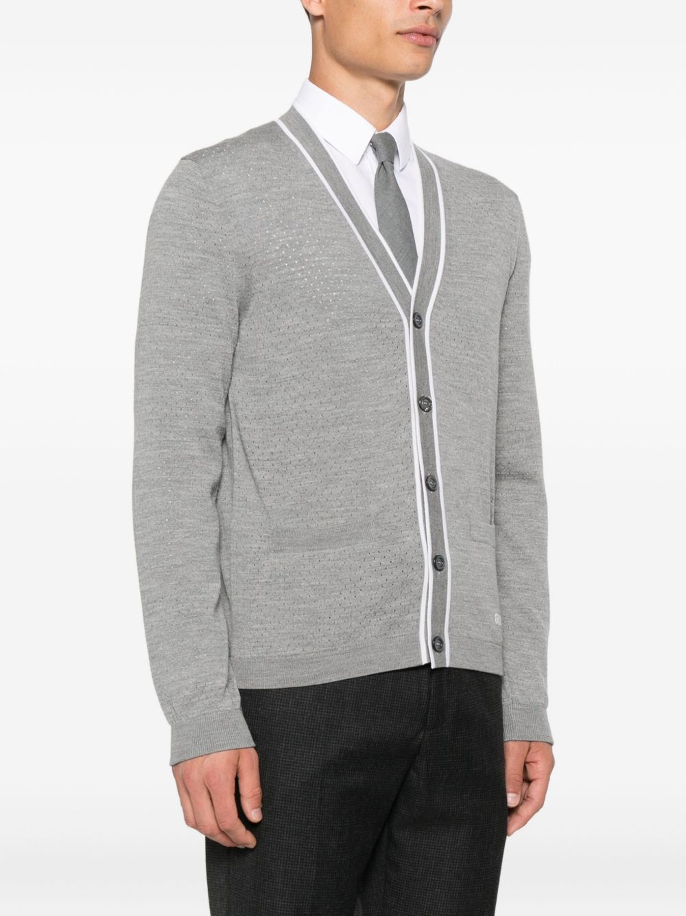 GUCCI Men's Wool V-Neck Cardigan with Embroidered Detail