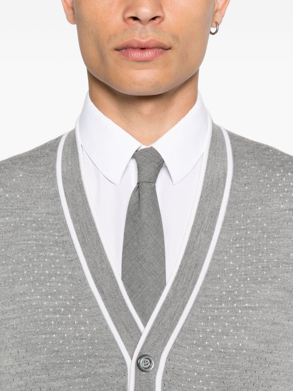 GUCCI Men's Wool V-Neck Cardigan with Embroidered Detail