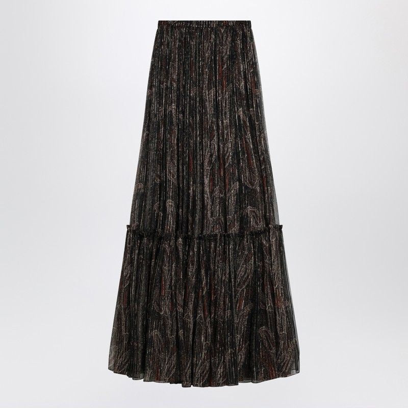 SAINT LAURENT Ruffled Long Skirt with Paisley Print