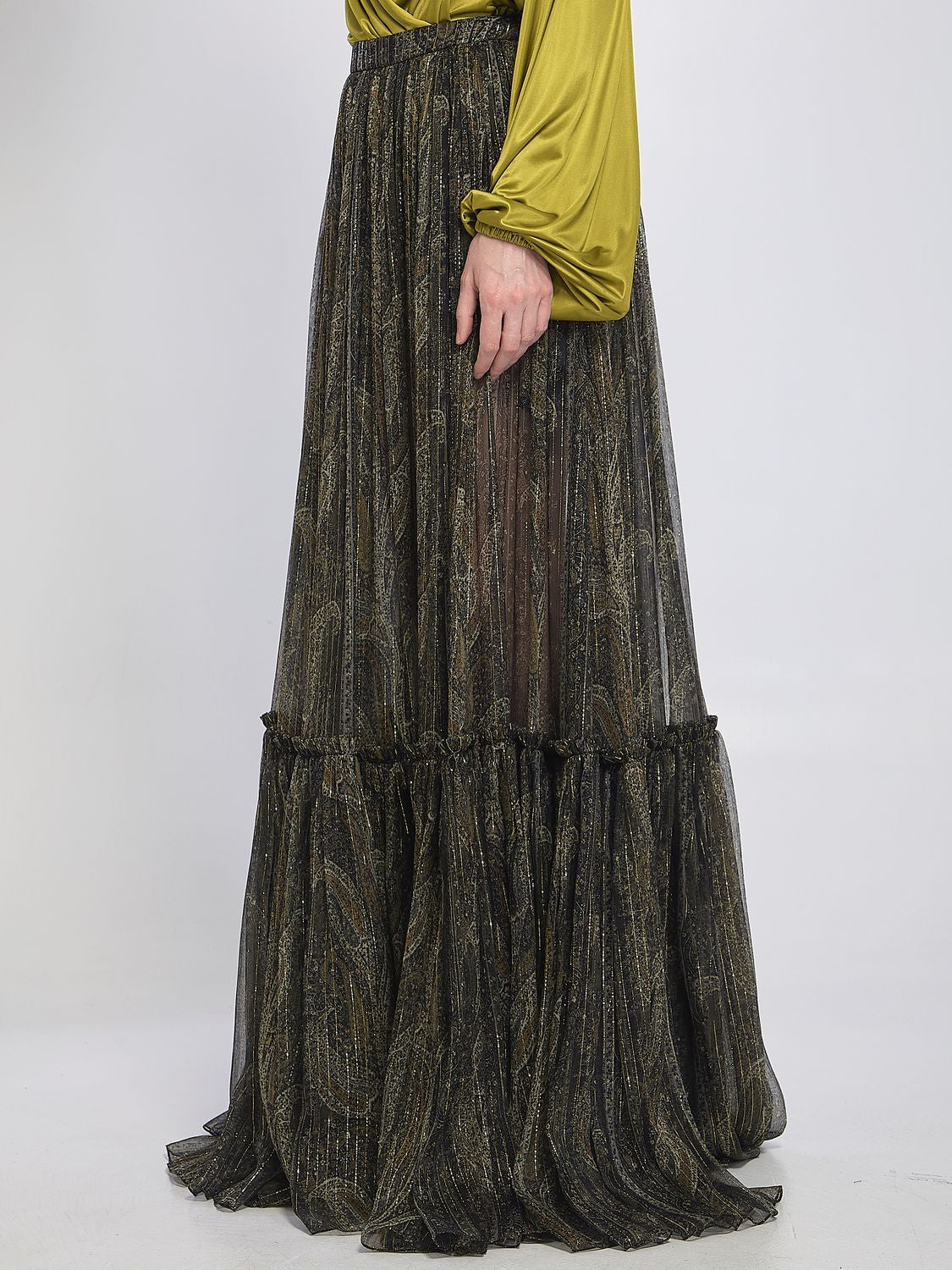 SAINT LAURENT Country-Style Tiered Skirt Size 36