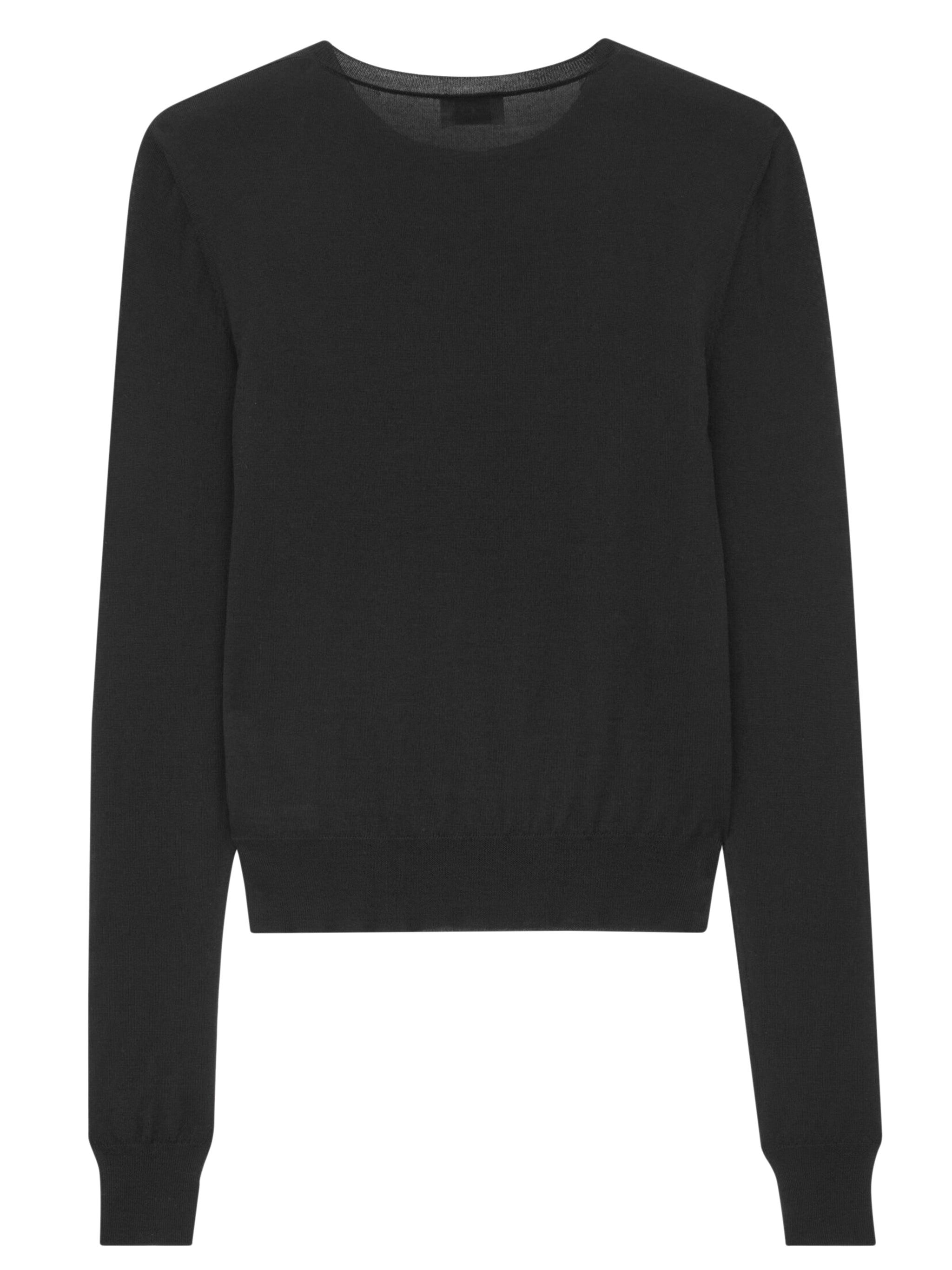 SAINT LAURENT Fitted Crew Neck Wool Sweater with Embroidered Hem