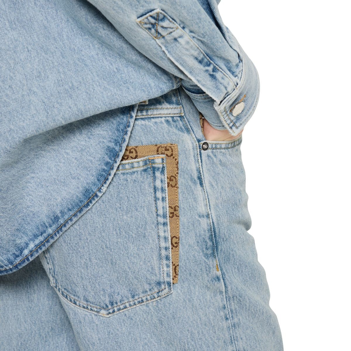 GUCCI Jeans with GG Canvas Details - Regular Straight Leg