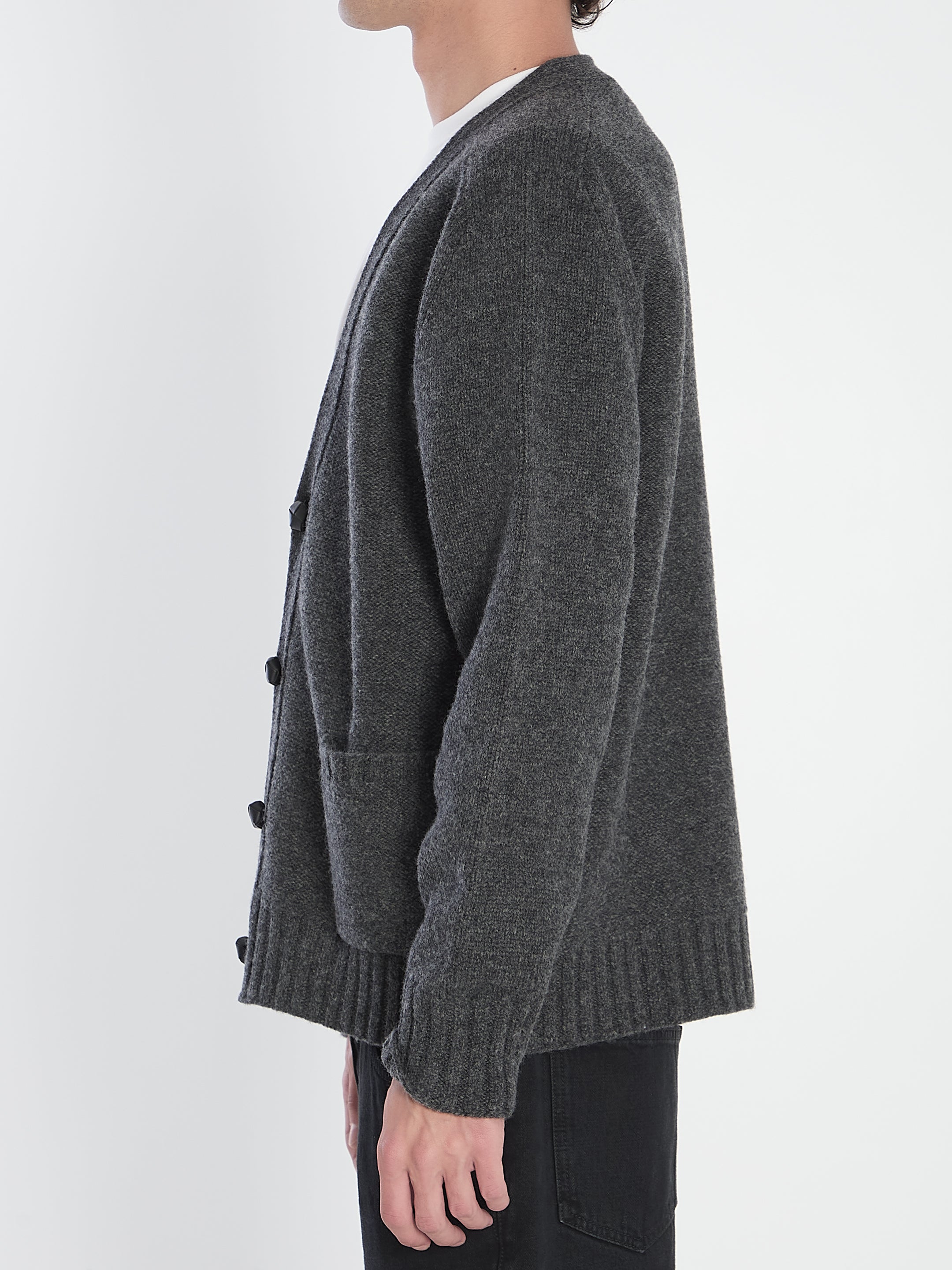 BOTTEGA VENETA Men's Charcoal Wool Cardigan