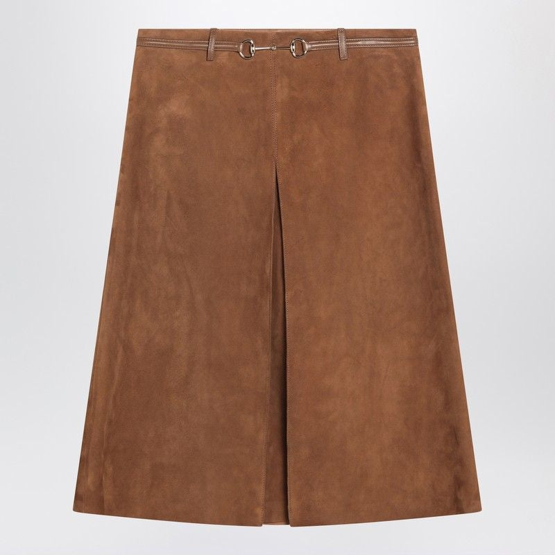 GUCCI Suede Midi Skirt with Horsebit Detail