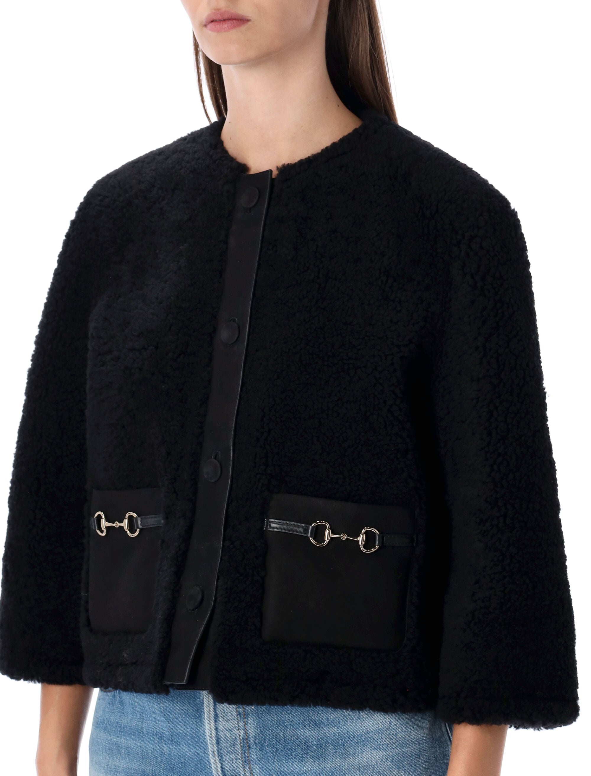 GUCCI Shearling Jacket with Horsebit Details - Size 42