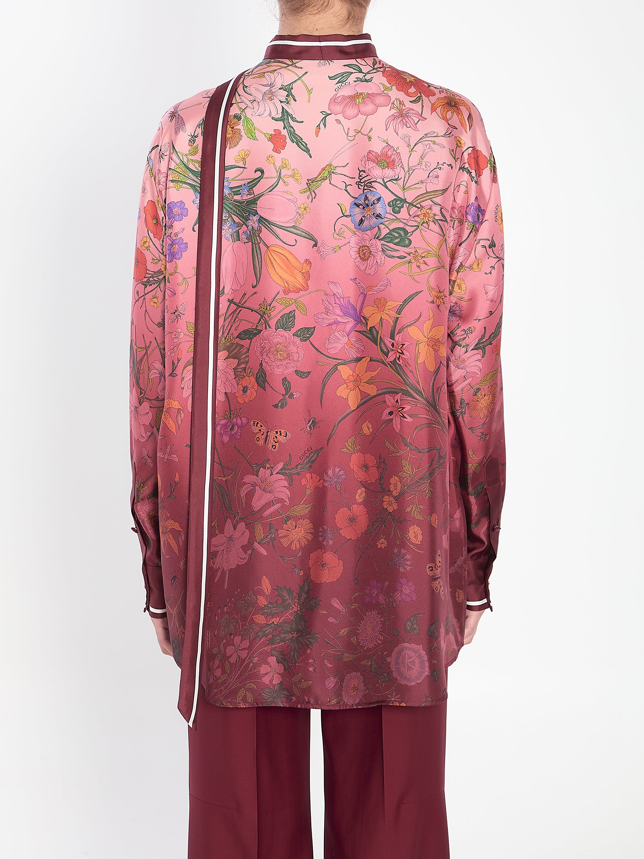 GUCCI Silk Tie Neck Ribbon Shirt