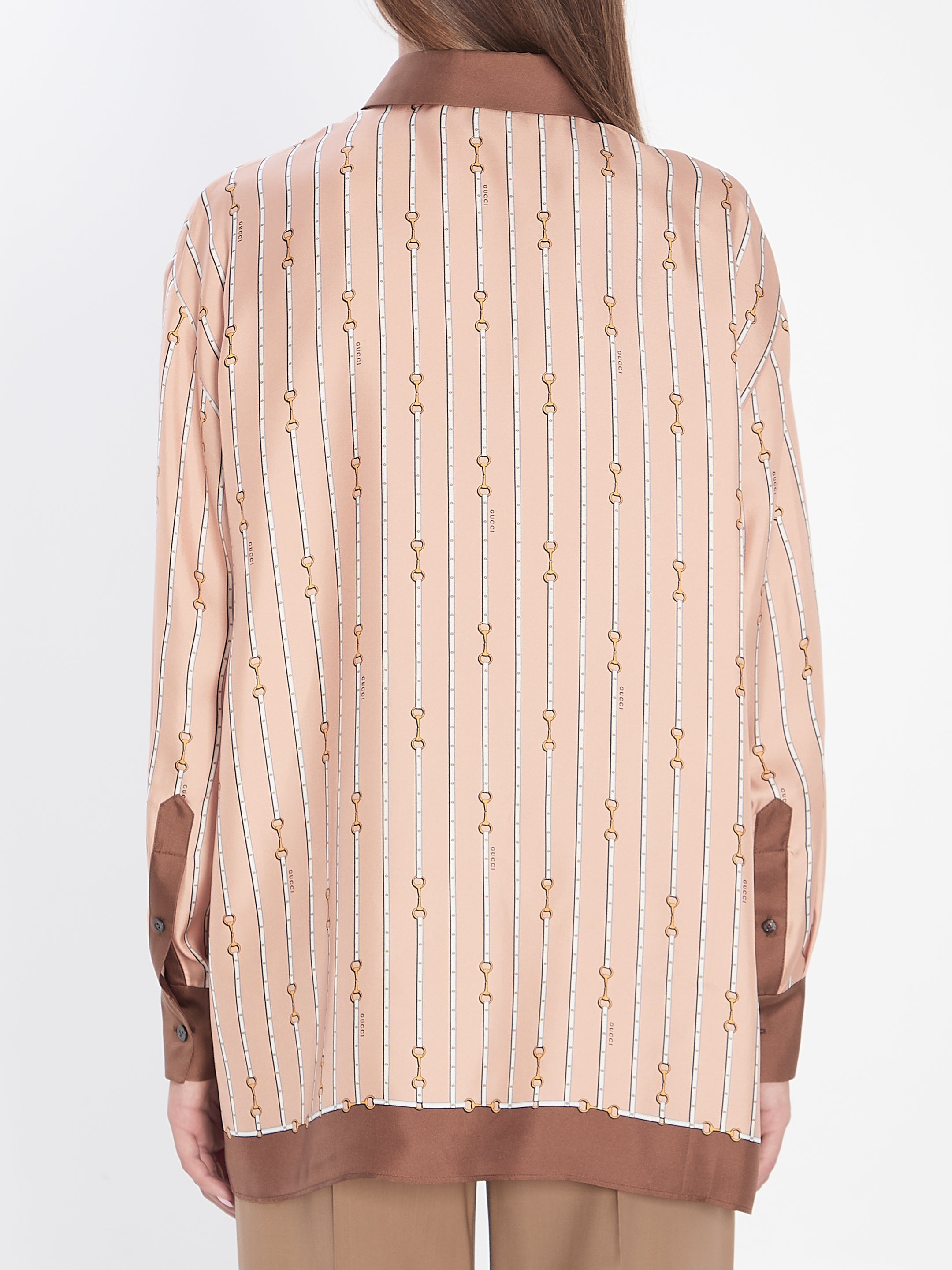 GUCCI Silk Shirt with All-Over Horsebit Print - Size 38