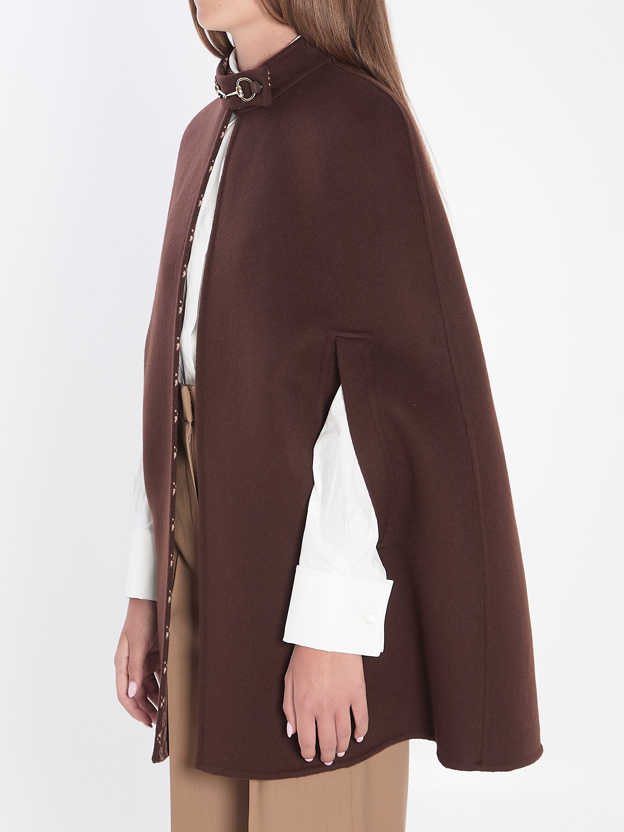 GUCCI Wool Cape with Metal Horsebit Detail