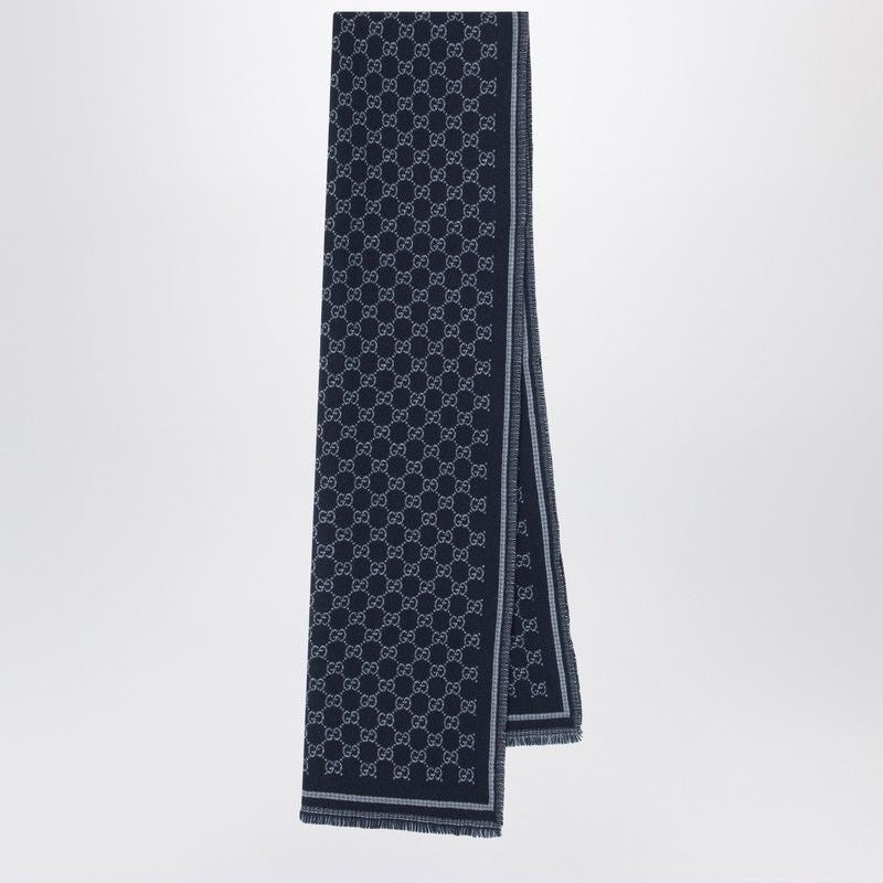 GUCCI Wool Jacquard Scarf with Fringe Trim