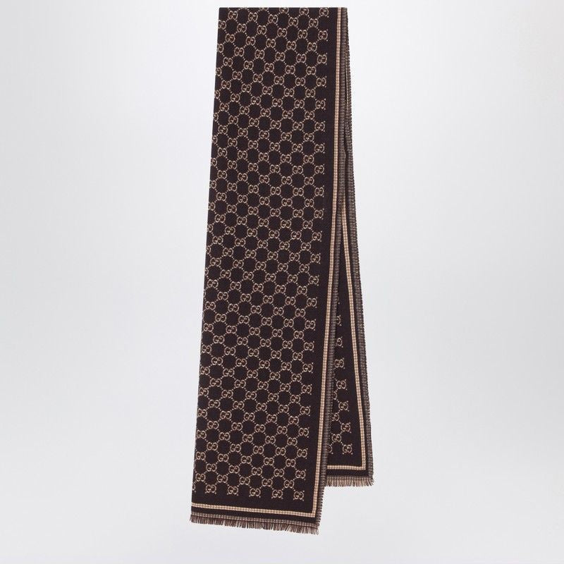 GUCCI Wool Jacquard Scarf with Fringed Ends