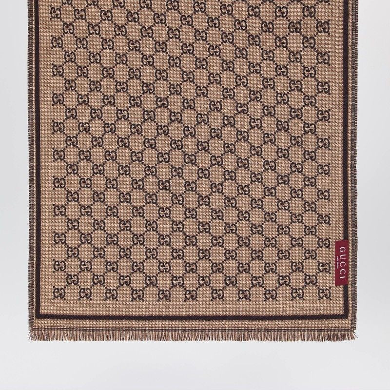 GUCCI Wool Jacquard Scarf with Fringed Ends