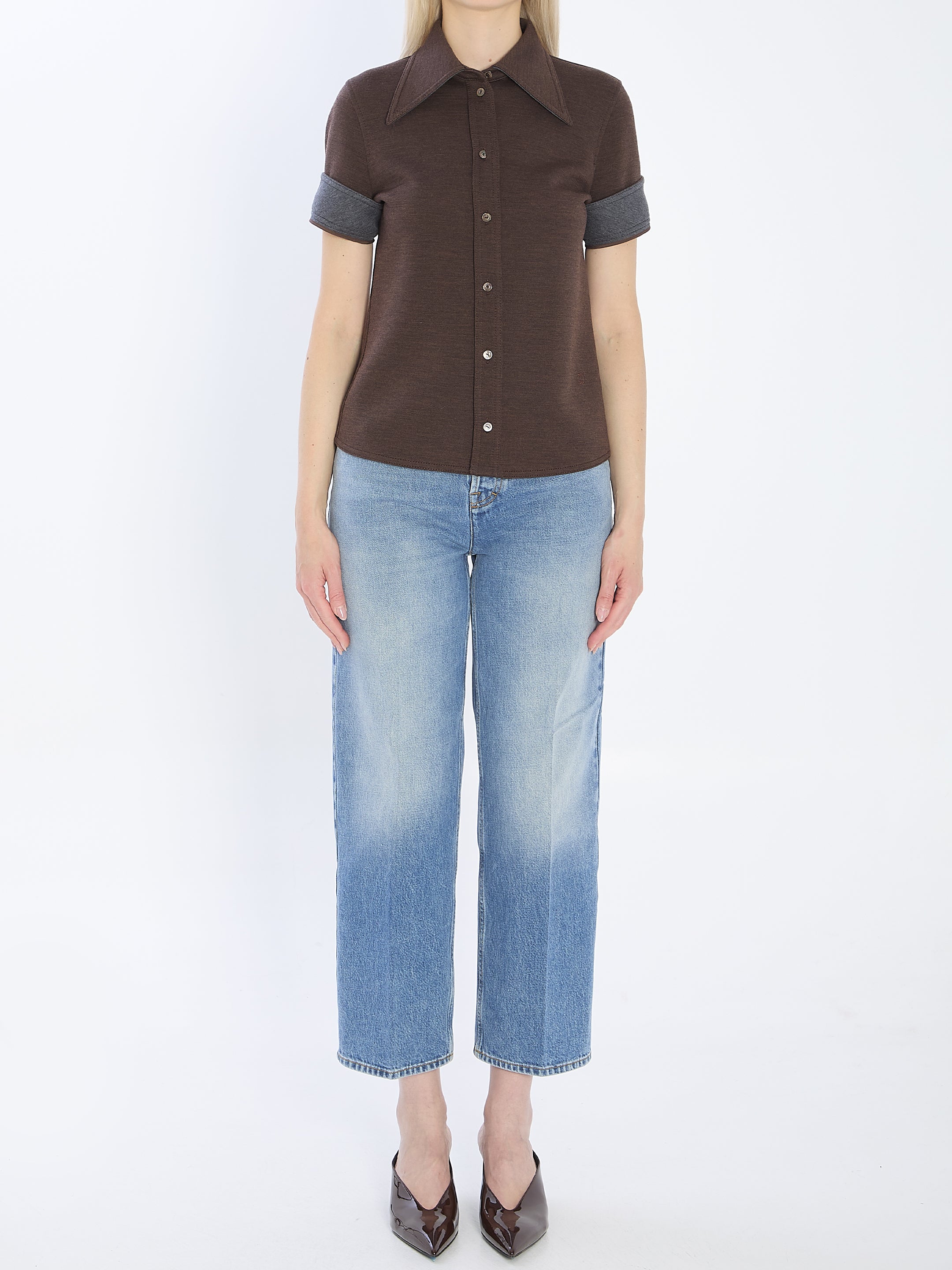 GUCCI Wool Cotton T-Shirt with Long Point Collar - Size 40