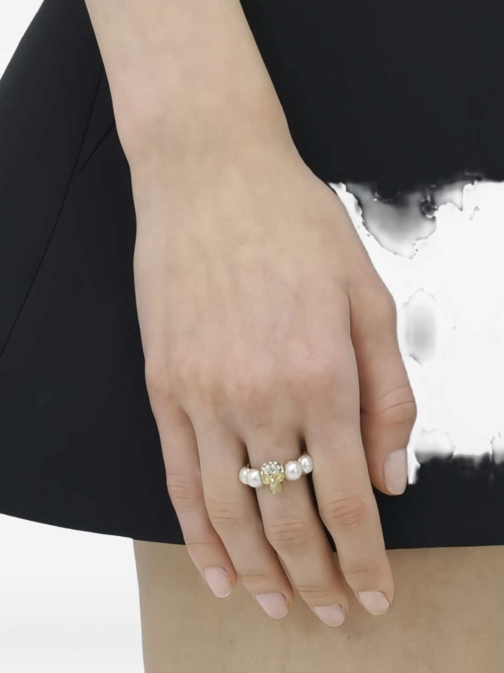 ALEXANDER MCQUEEN Skull and Pearl Mini Ring