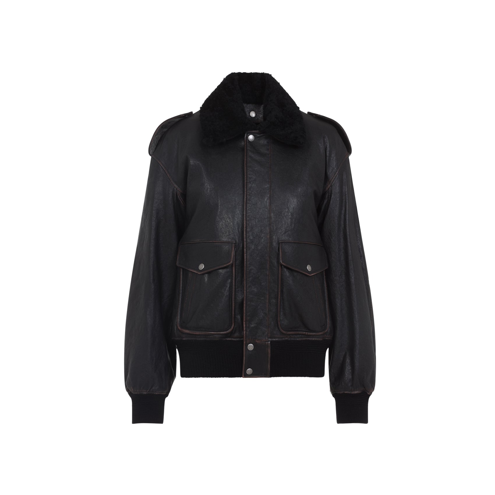 SAINT LAURENT Lambskin Bomber Jacket with Detachable Collar for Women