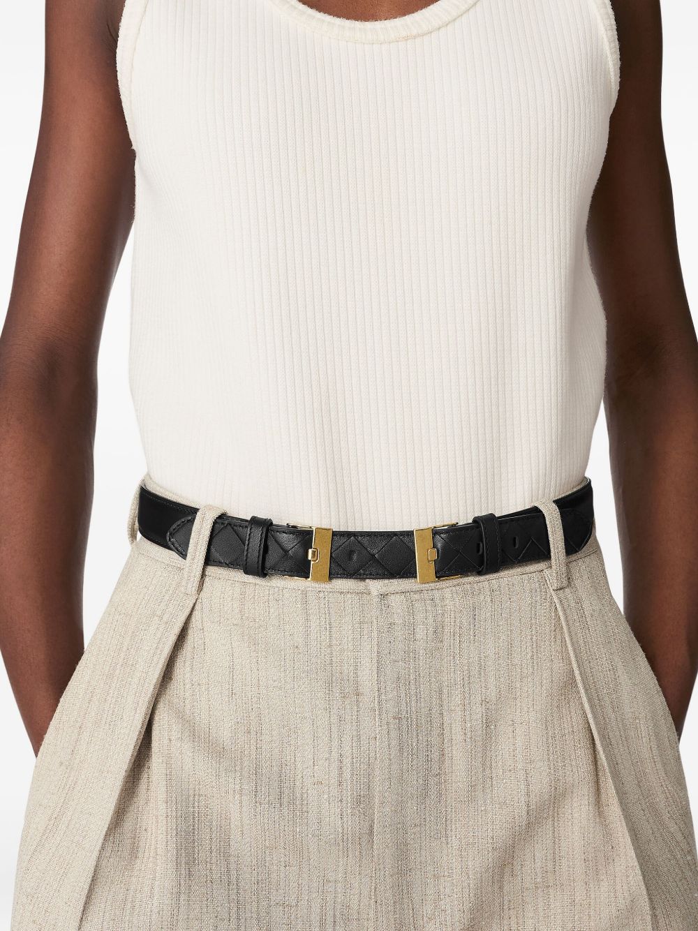 BOTTEGA VENETA Intricate Black Belt with Gold Buckle