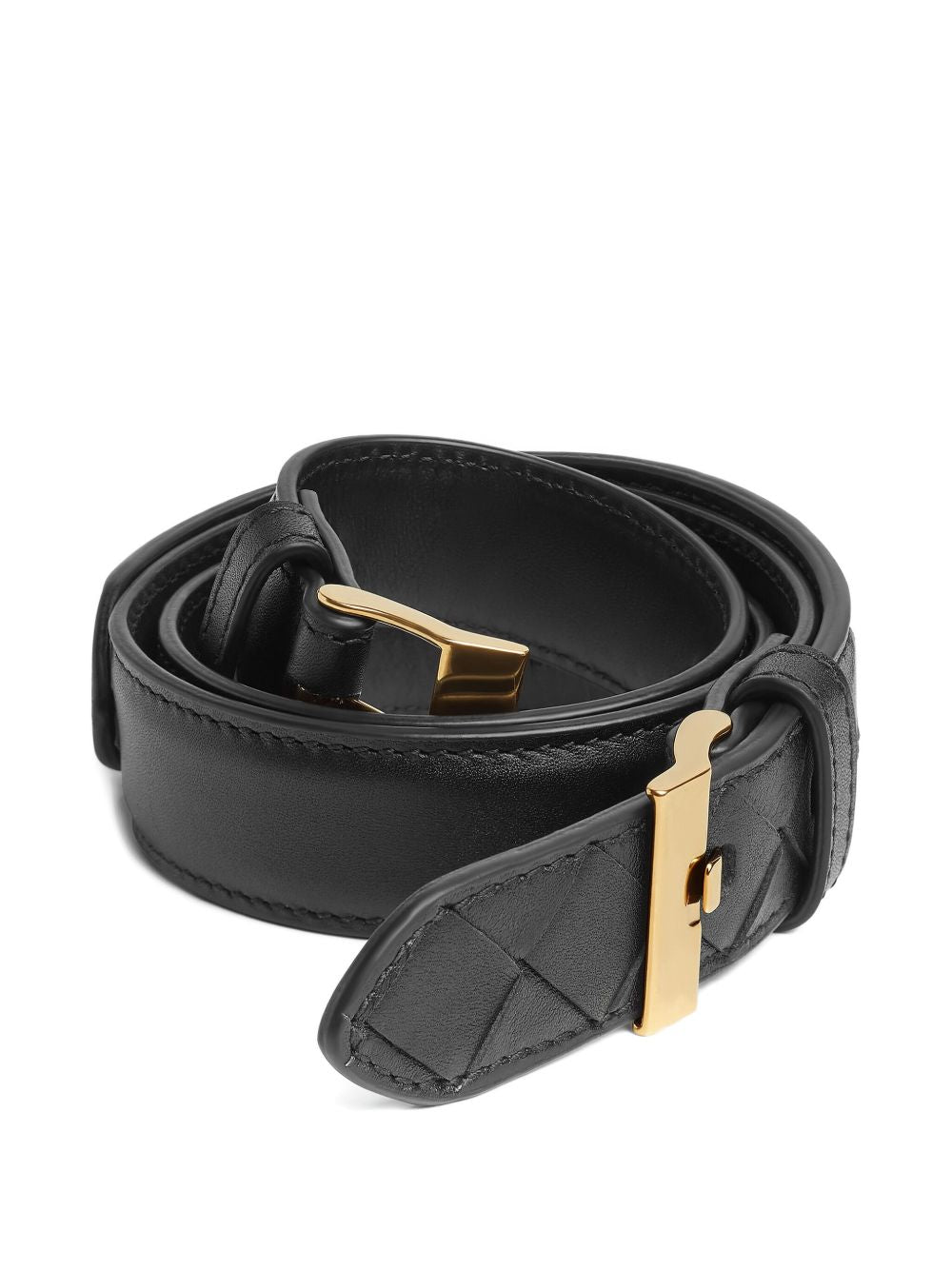 BOTTEGA VENETA Intricate Black Belt with Gold Buckle