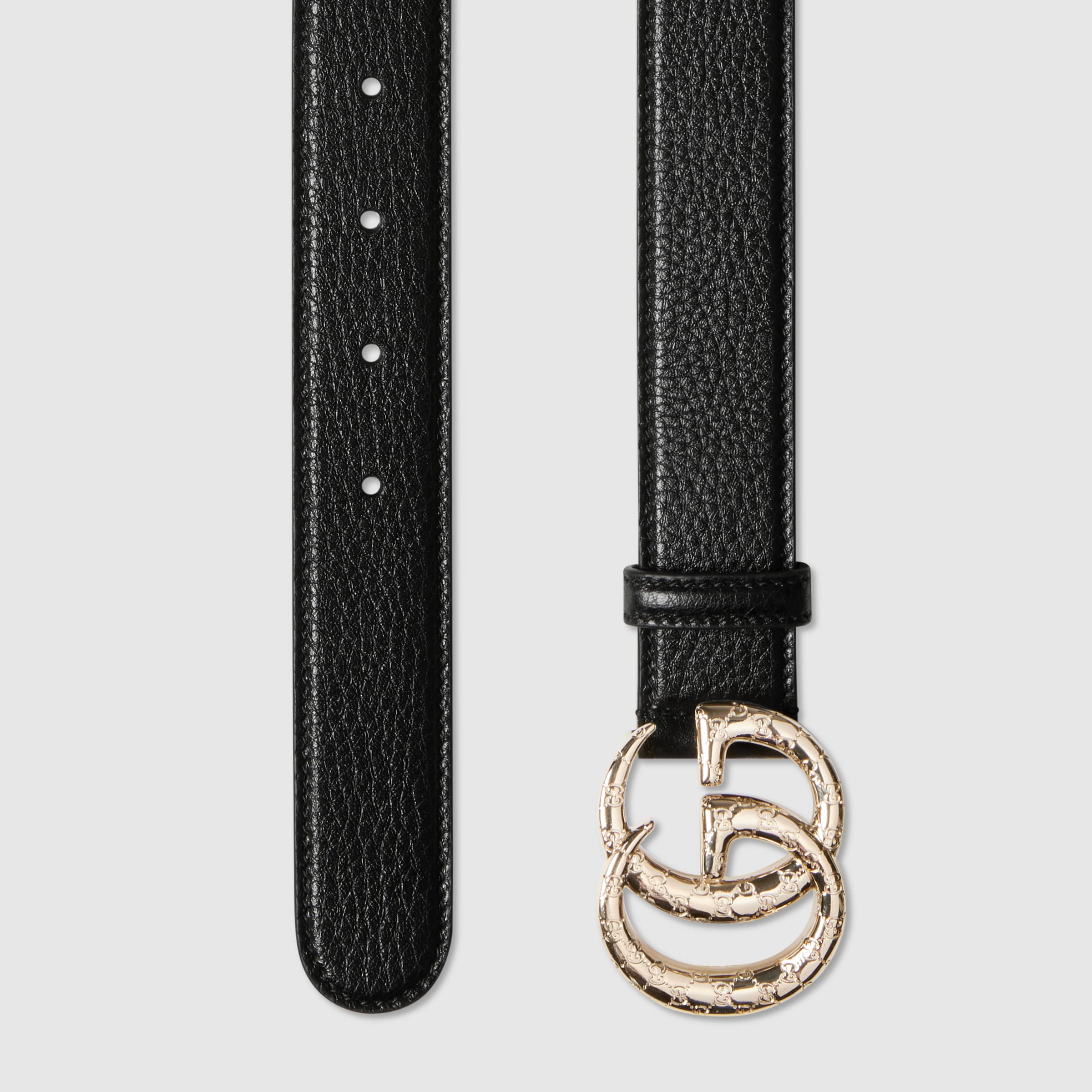 GUCCI Thin Leather Belt with Double G Buckle - 3cm Width
