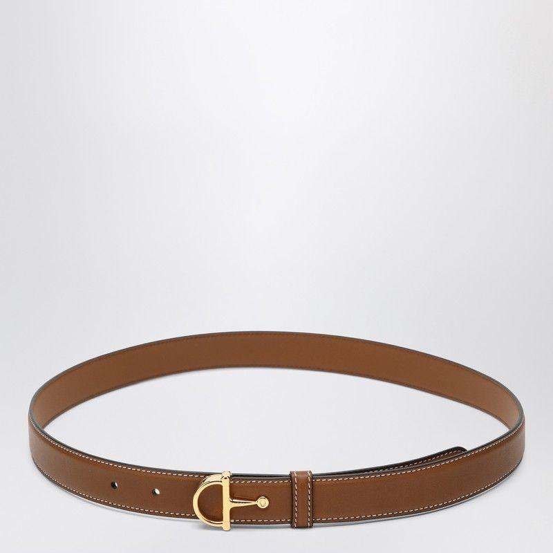 GUCCI Slim Leather-Colored Belt with Half Buckle