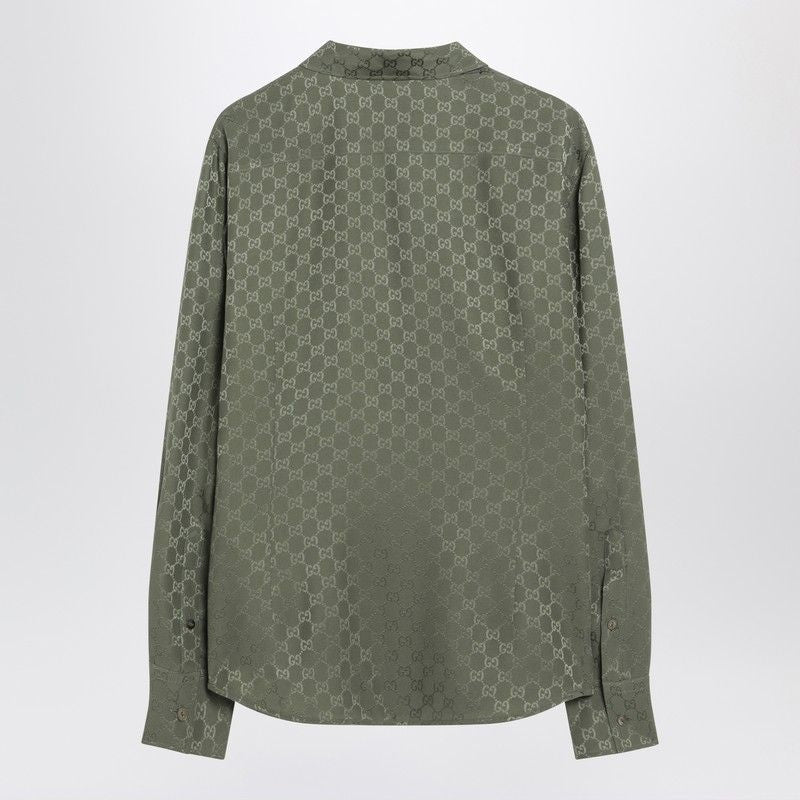 GUCCI Silk Jacquard GG Shirt with Classic Collar and Tie