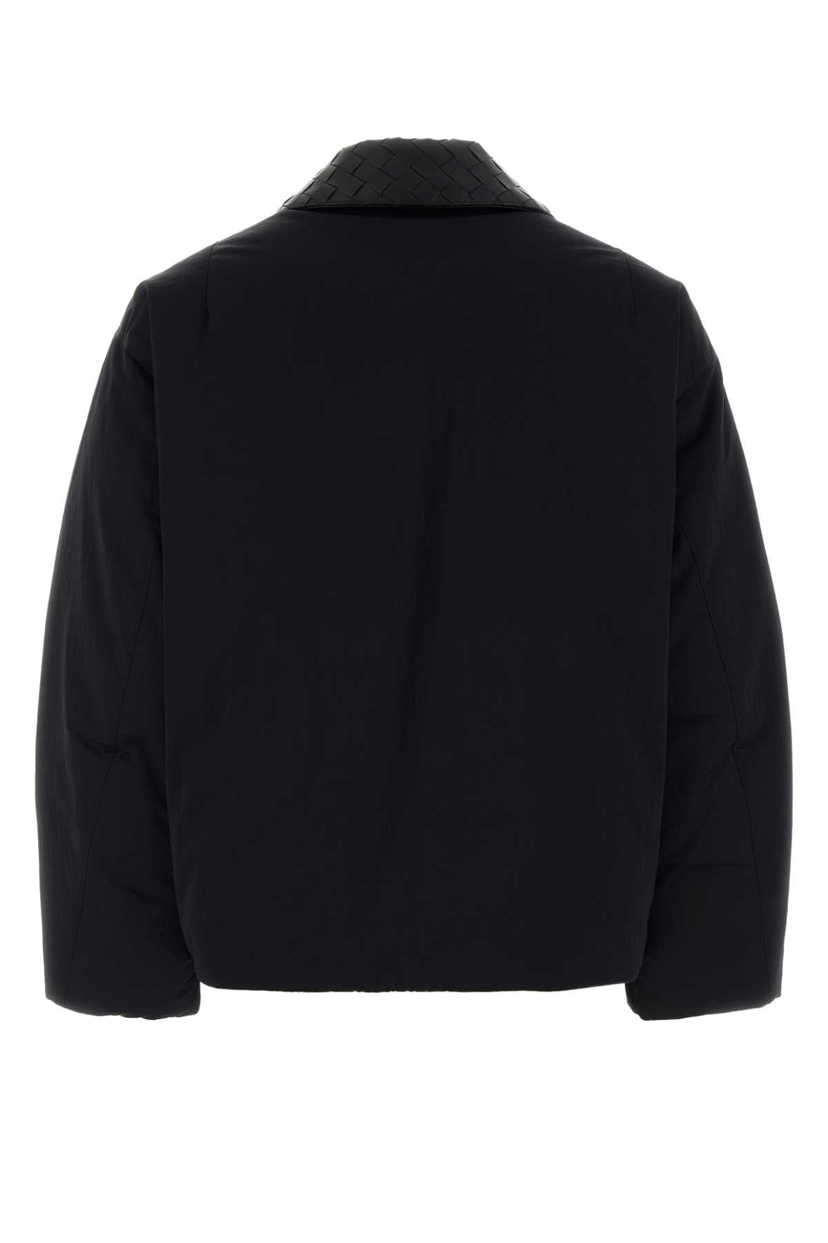 BOTTEGA VENETA Techno Fabric Down Jacket with Intrecciato Leather Collar for Women