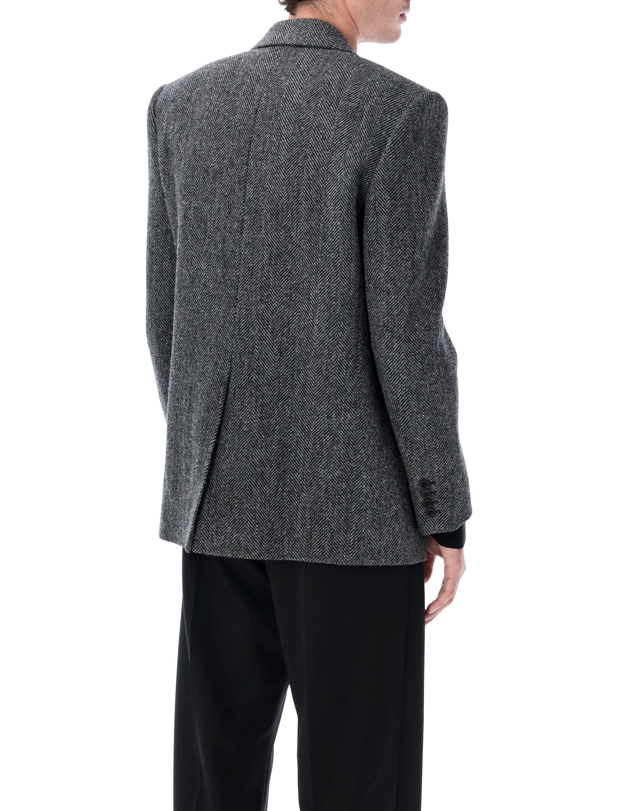 SAINT LAURENT Oversized Single-Breasted Herringbone Wool Jacket - Size 50