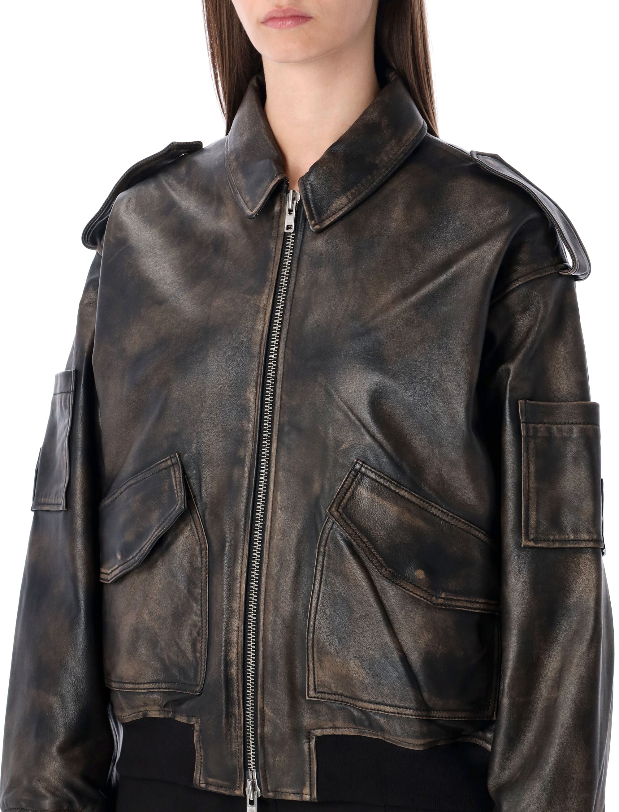 SWORD Women's 6.6.44 Rub-Off Leather Bomber Jacket