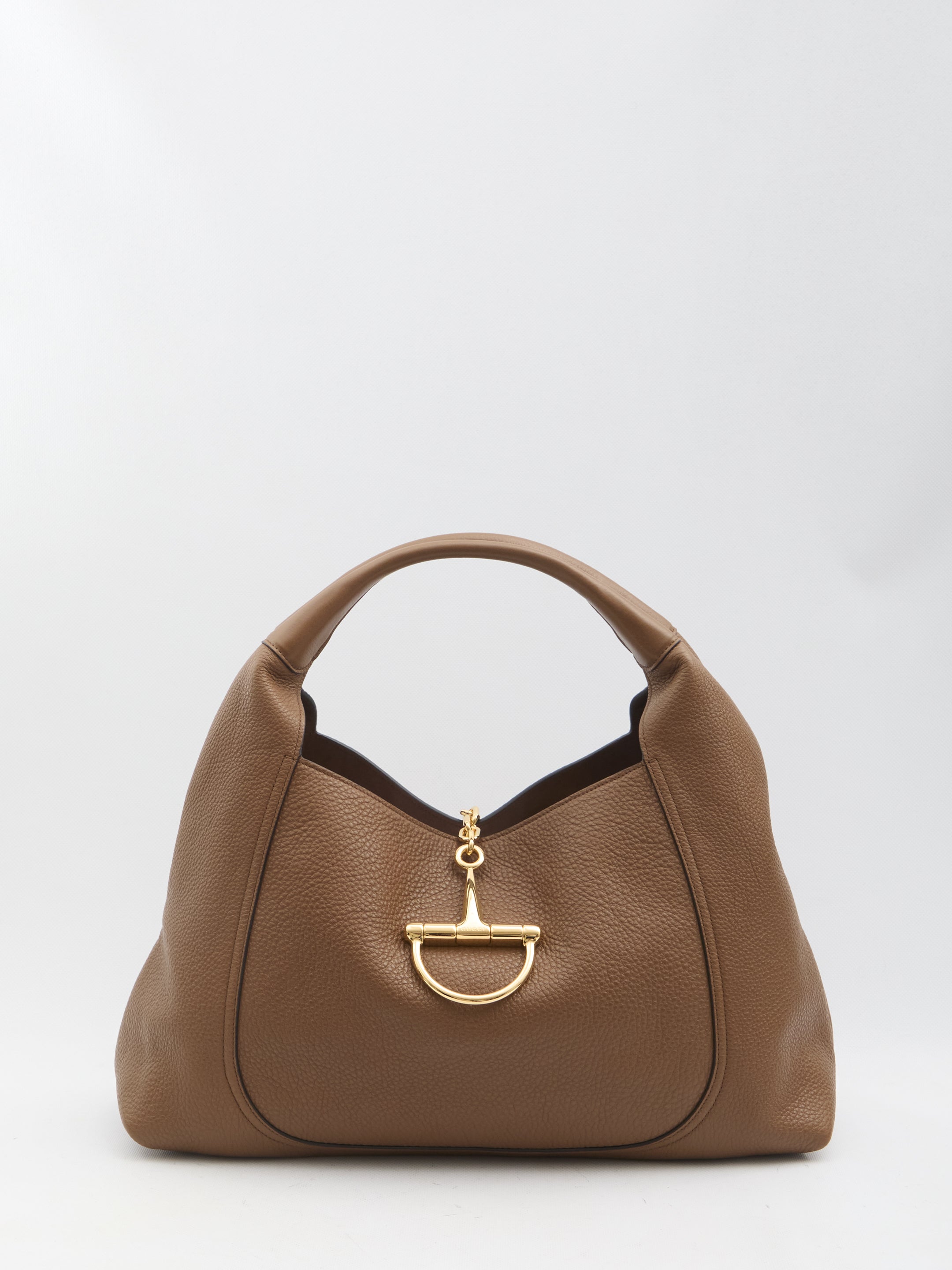 GUCCI Grained Leather Handbag with Half Horsebit Detail