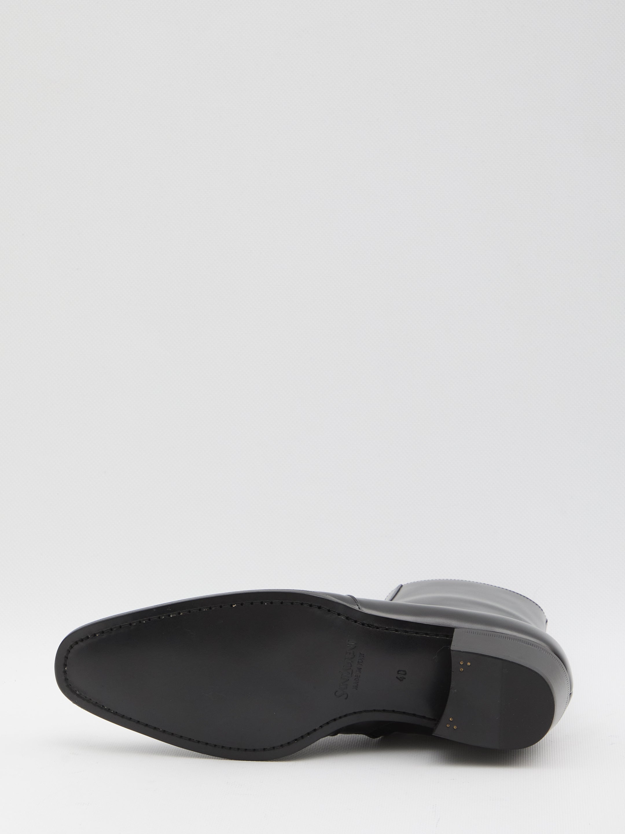 SAINT LAURENT Almond Toe Leather Boots with Cuban Heel - 3.5 cm
