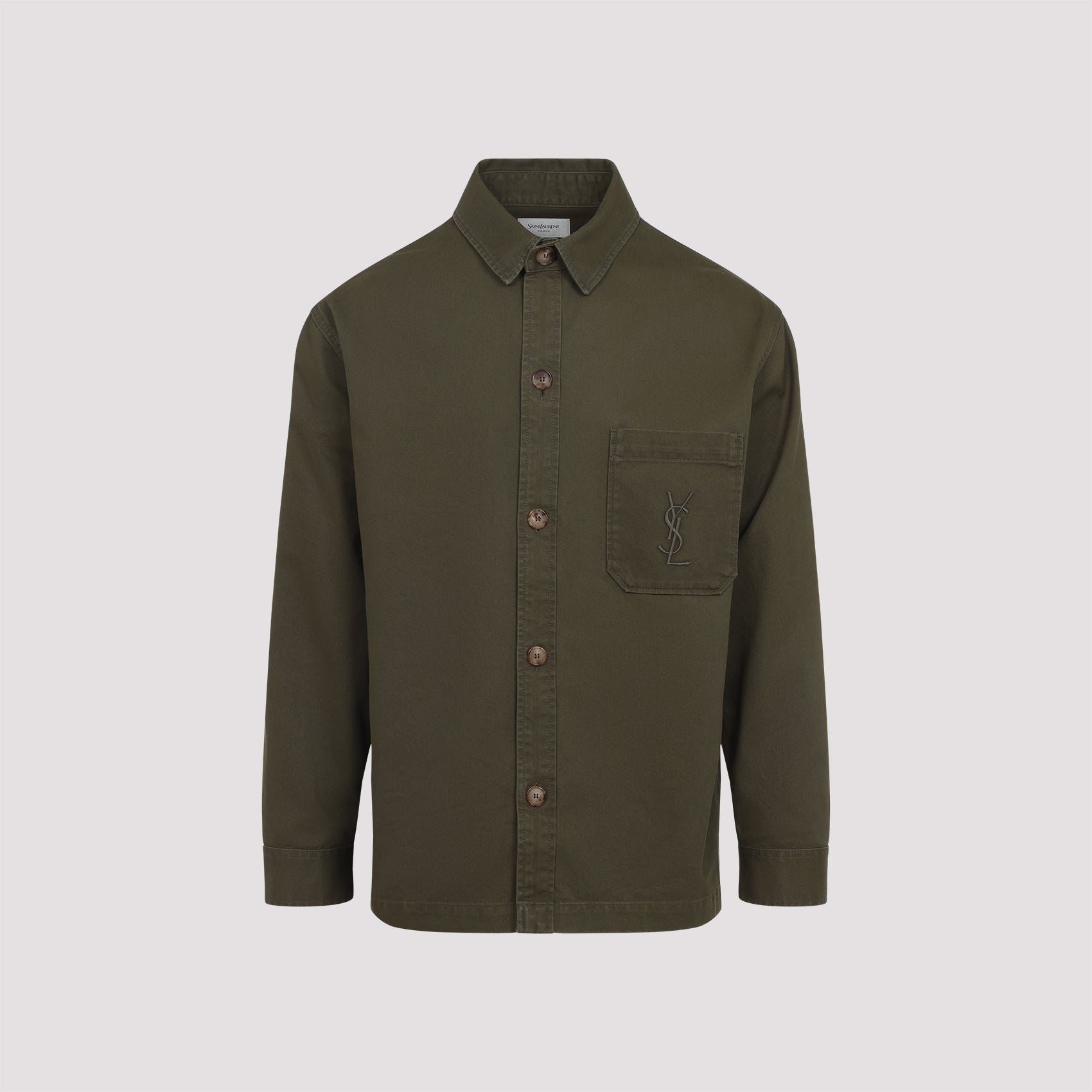SAINT LAURENT Men's Cotton Overshirt with Embroidered Logo