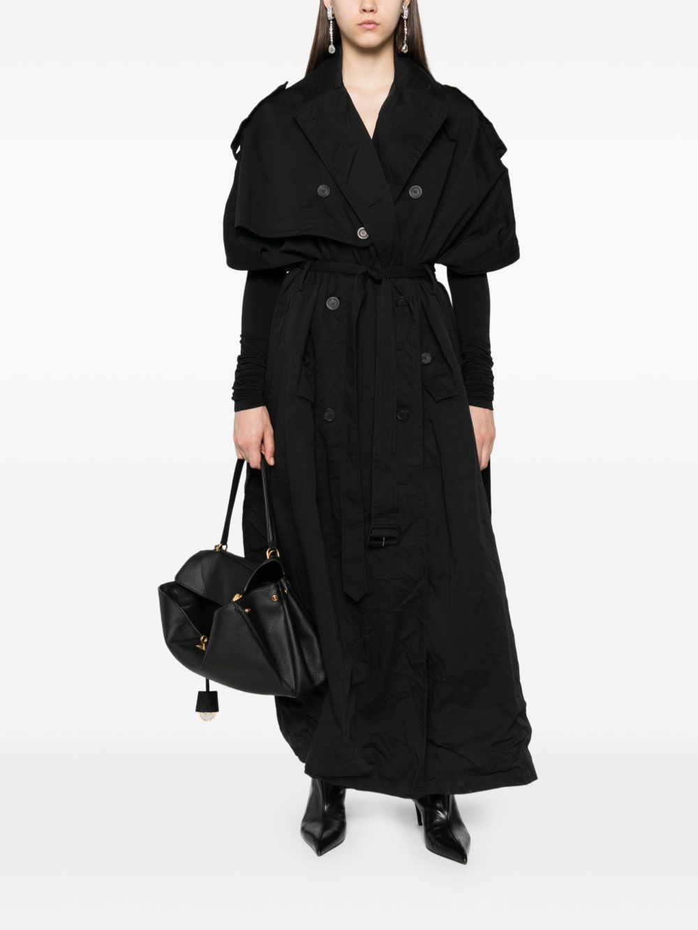 BALENCIAGA Double-Breasted Belted Cotton Cape Sleeves Coat - Women