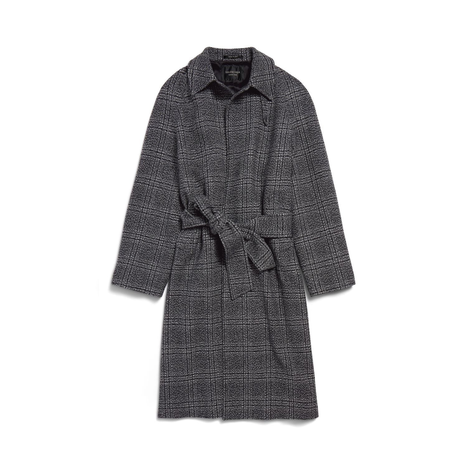BALENCIAGA Wool Long Jacket with Check Motif - Size Guide Included