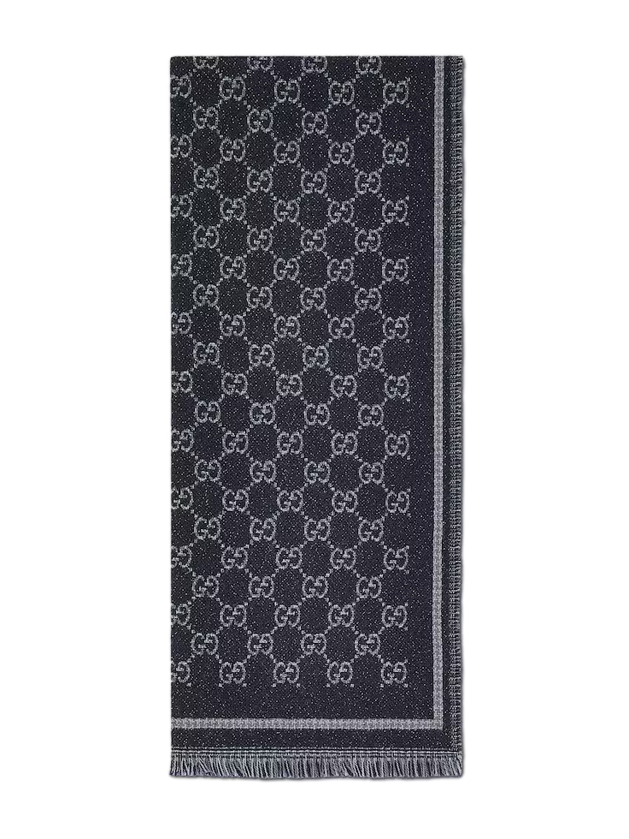 GUCCI Wool Scarf with Lamé Print and Fringe Trim - 47cm x 180cm
