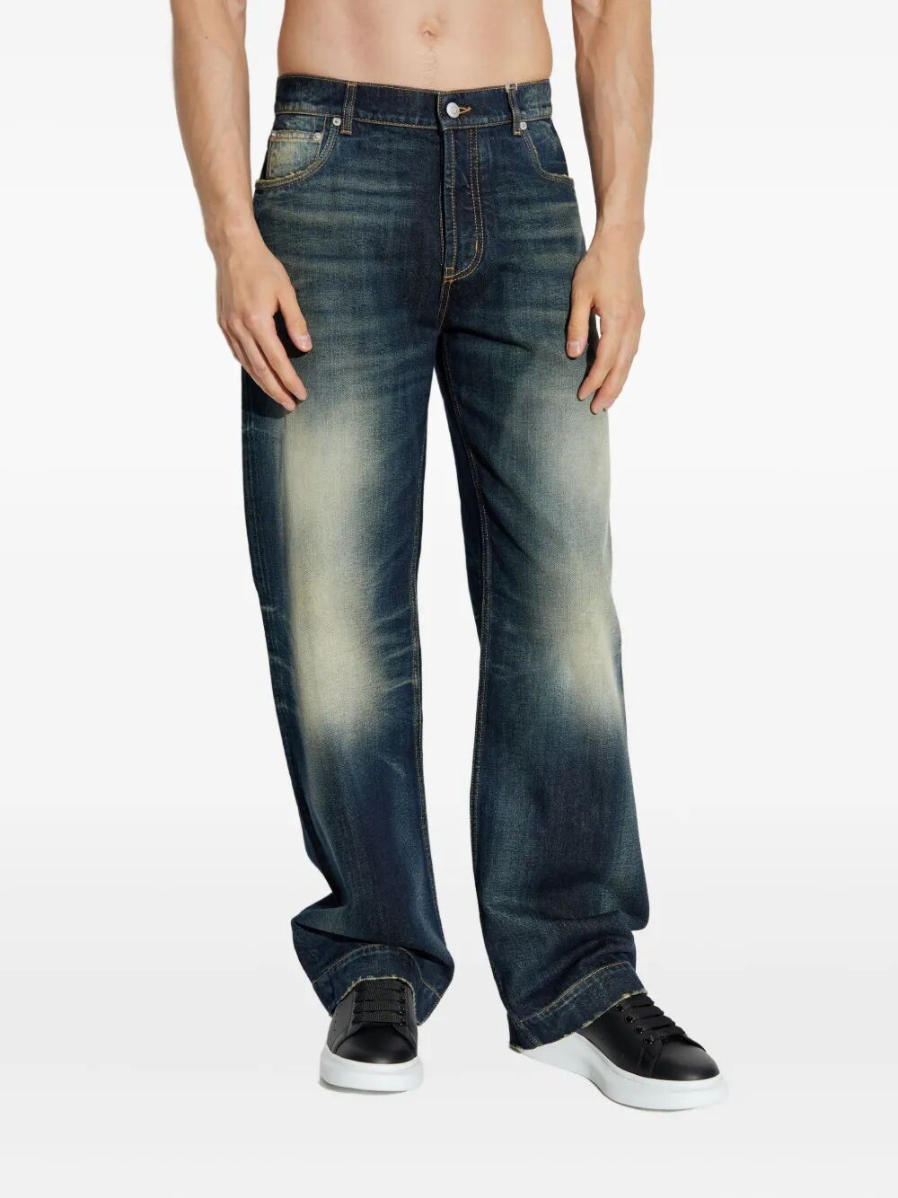 ALEXANDER MCQUEEN Wide Leg Faded Jeans