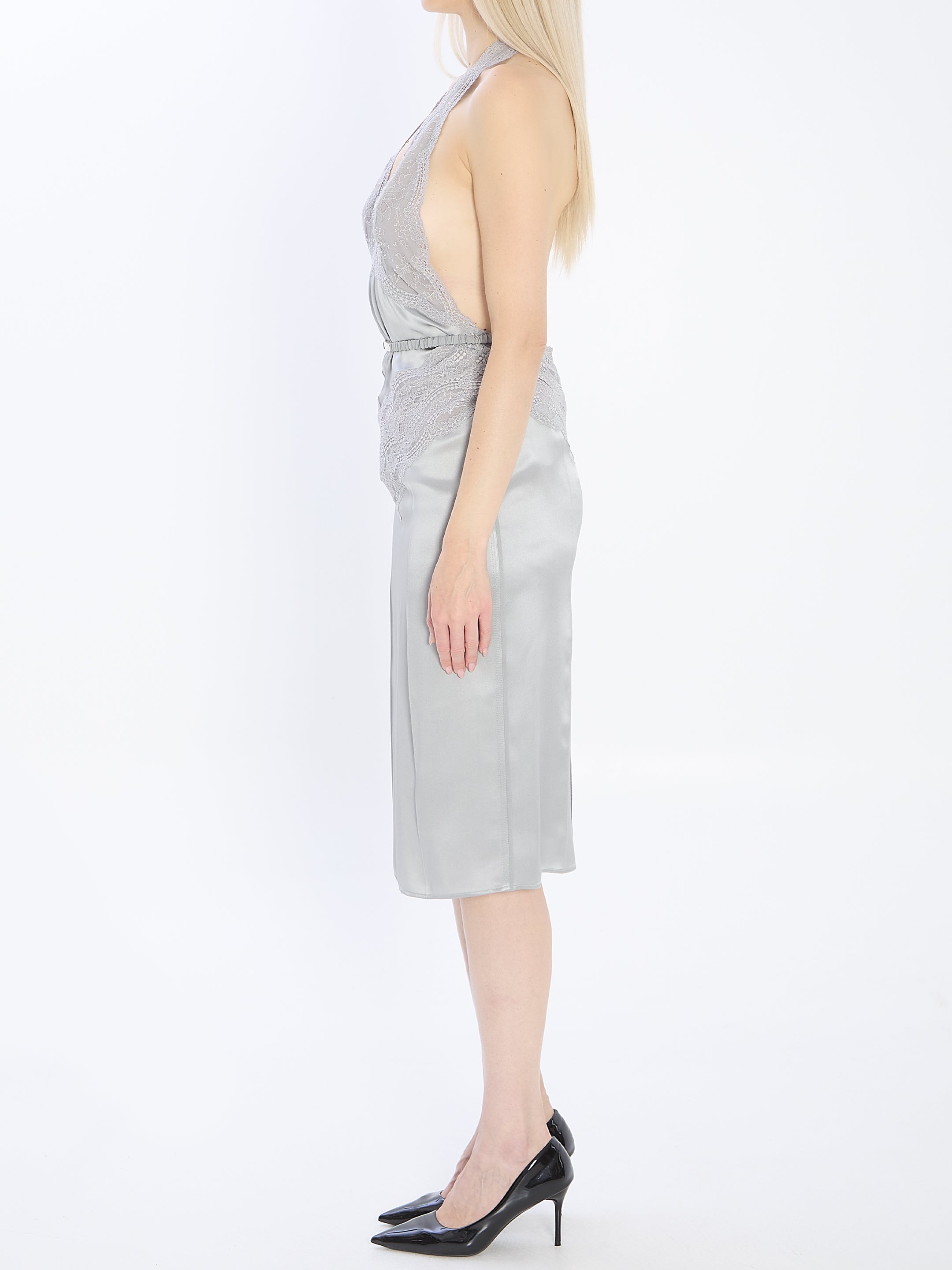 GUCCI Silk Satin Midi Dress with American Neckline - Size S