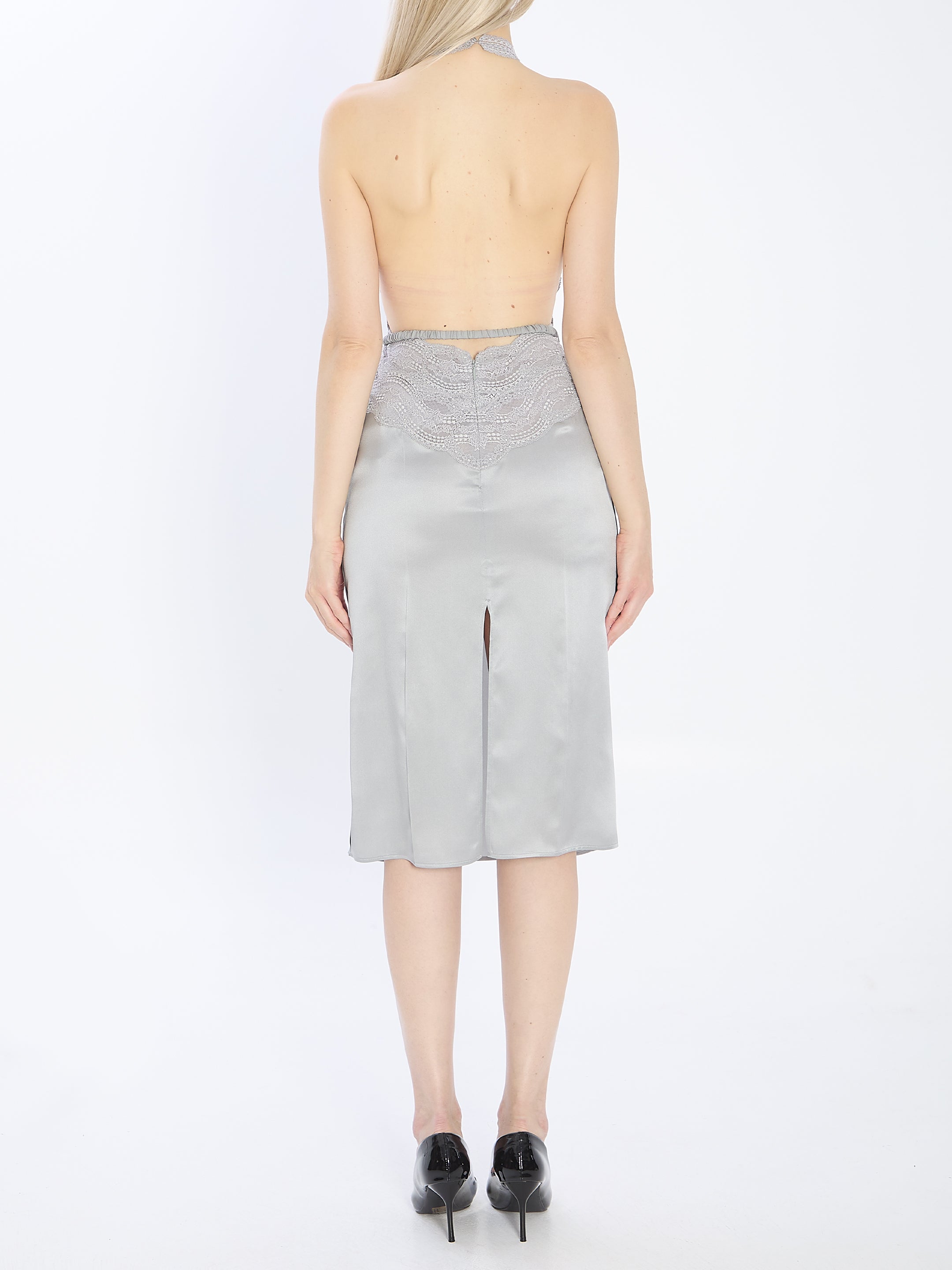 GUCCI Silk Satin Midi Dress with American Neckline - Size S