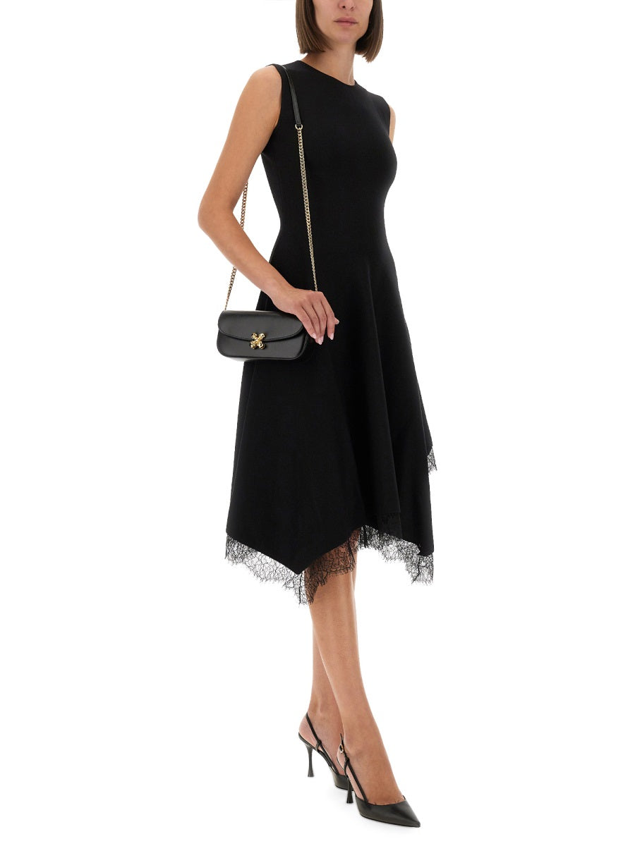 ALEXANDER MCQUEEN Asymmetrical Mini Dress with Lace Detailing - Slim Fit